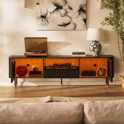 Ewan Oak Media Console and Cabinet Set