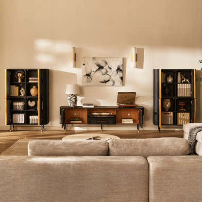 Ewan Oak Media Console and Cabinet Set