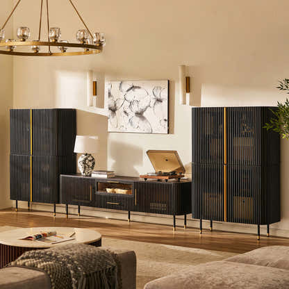 Ewan Oak Media Console and Cabinet Set