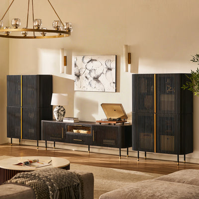 Ewan Oak Media Console and Cabinet Set