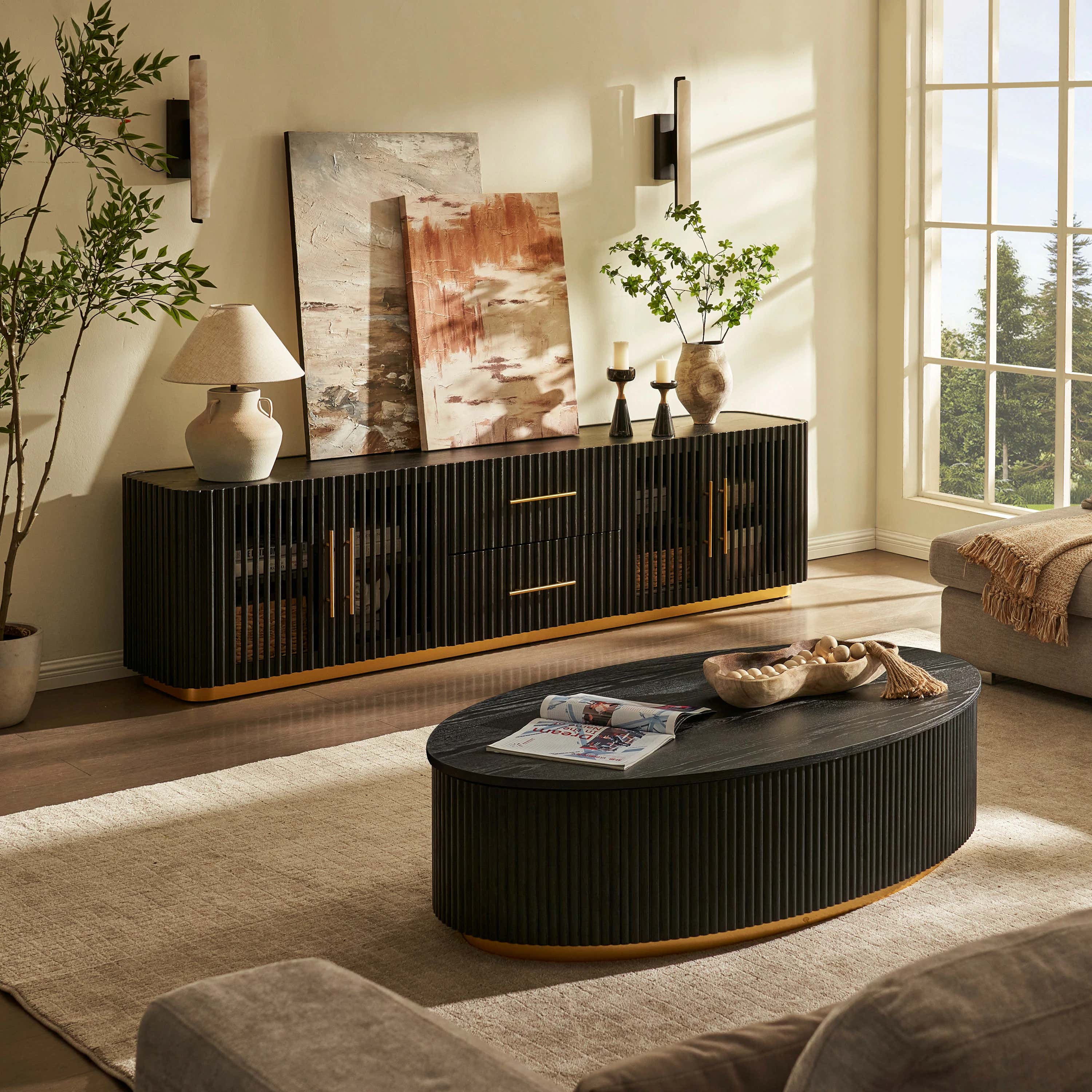 Holton Oak Media Console And Coffee Table Set