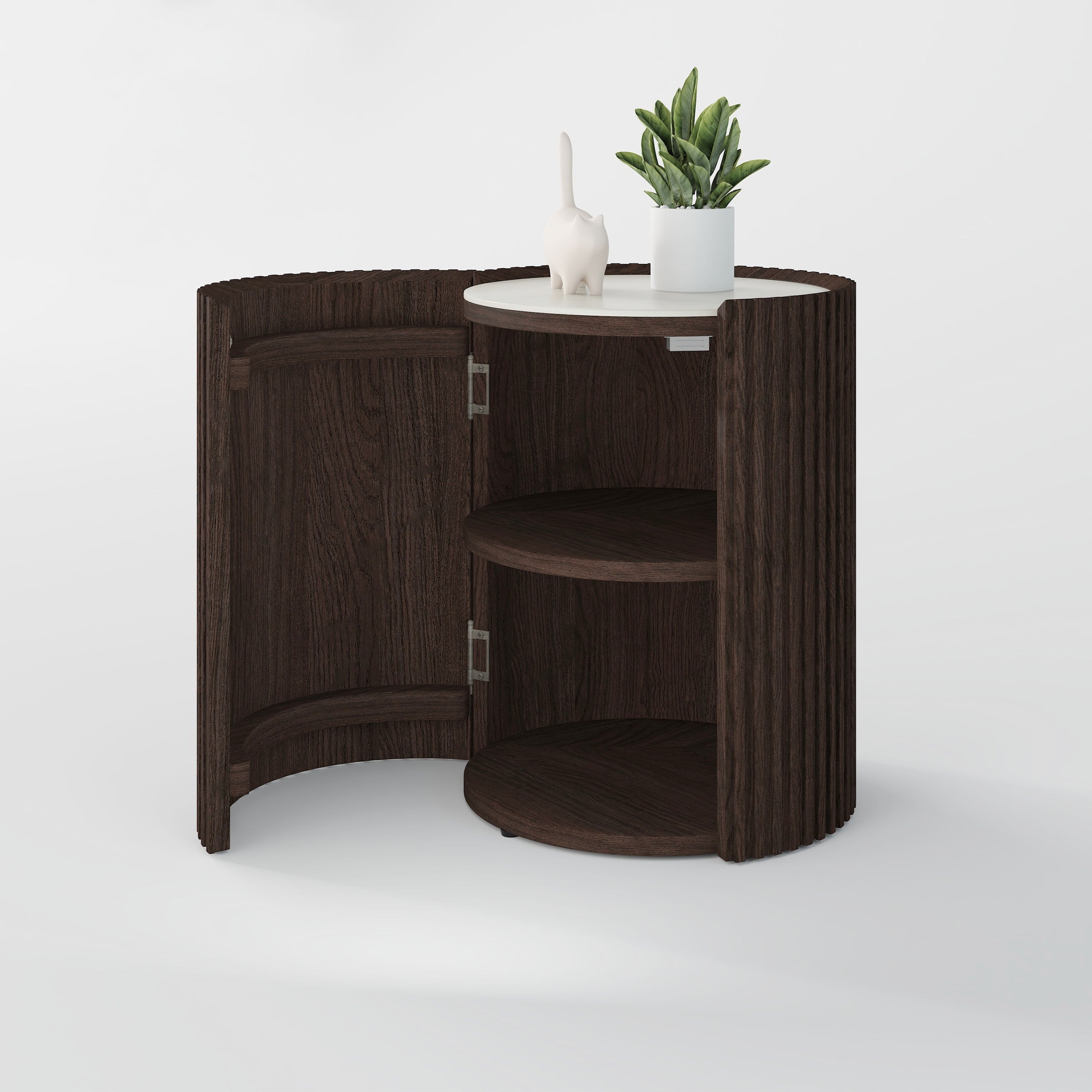 Dark Walnut Fluted Round Side Table 15.7"W