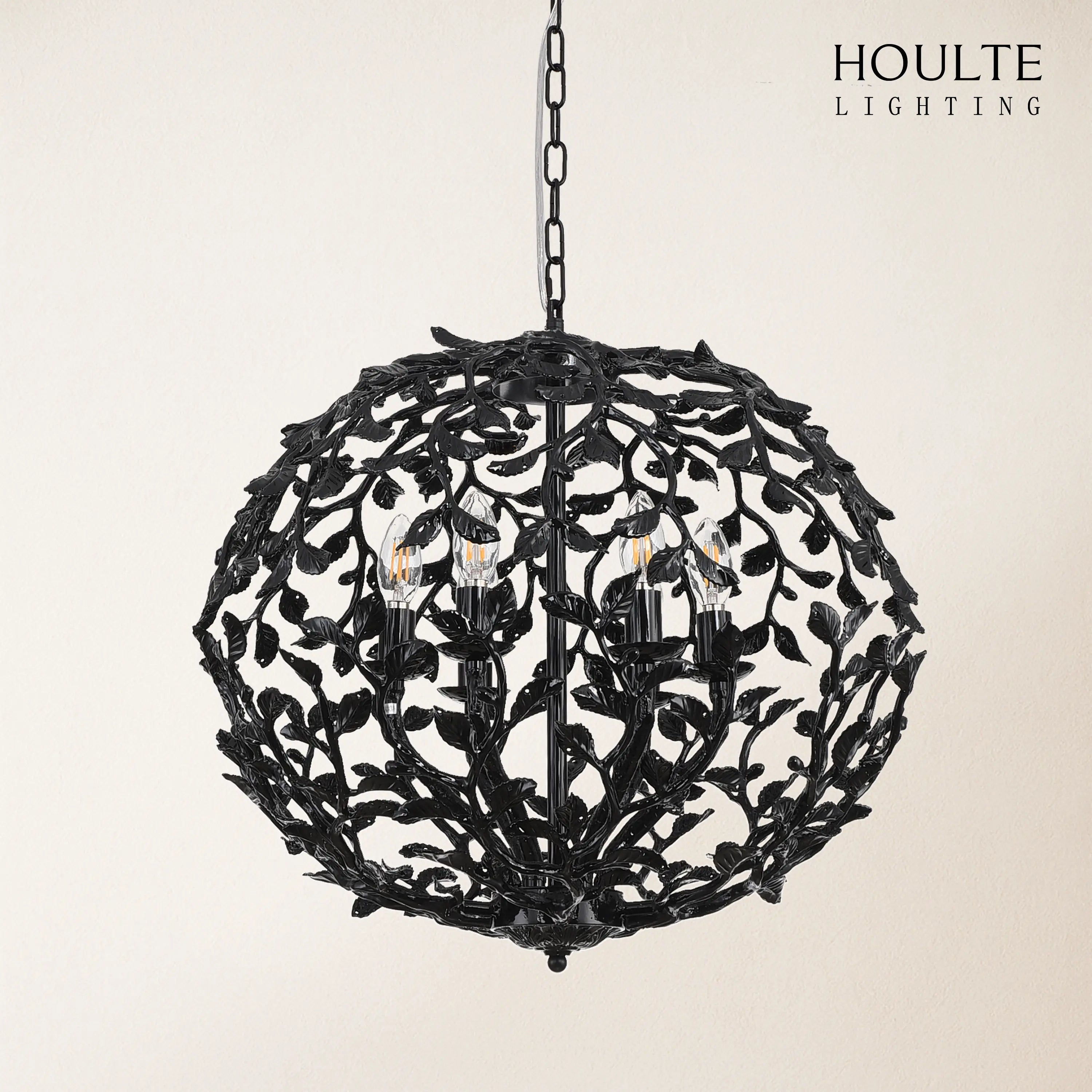 Elara Black Spherical Cage Chandelier 55.88cm