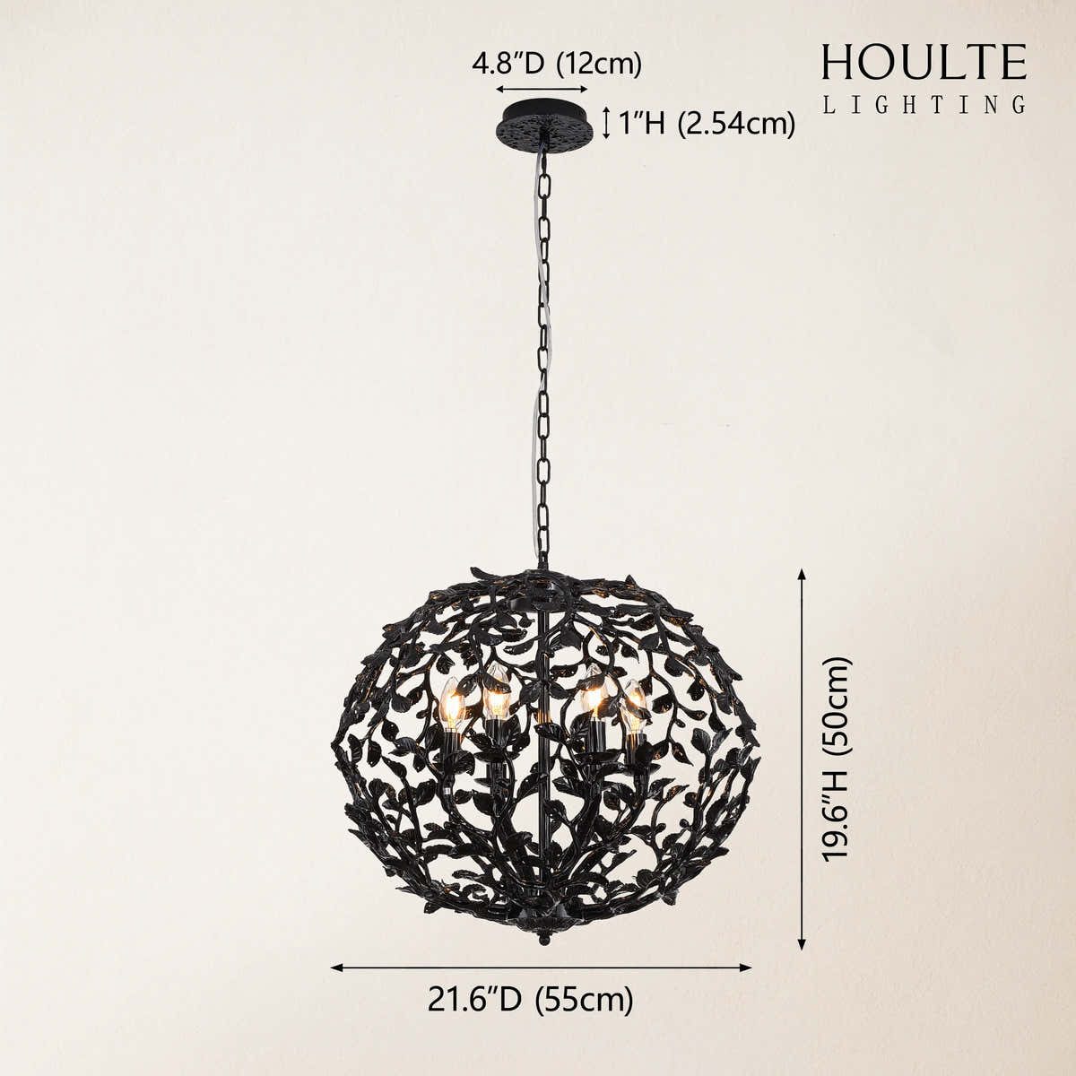 Elara Black Spherical Cage Chandelier 55.88cm dimensions 1