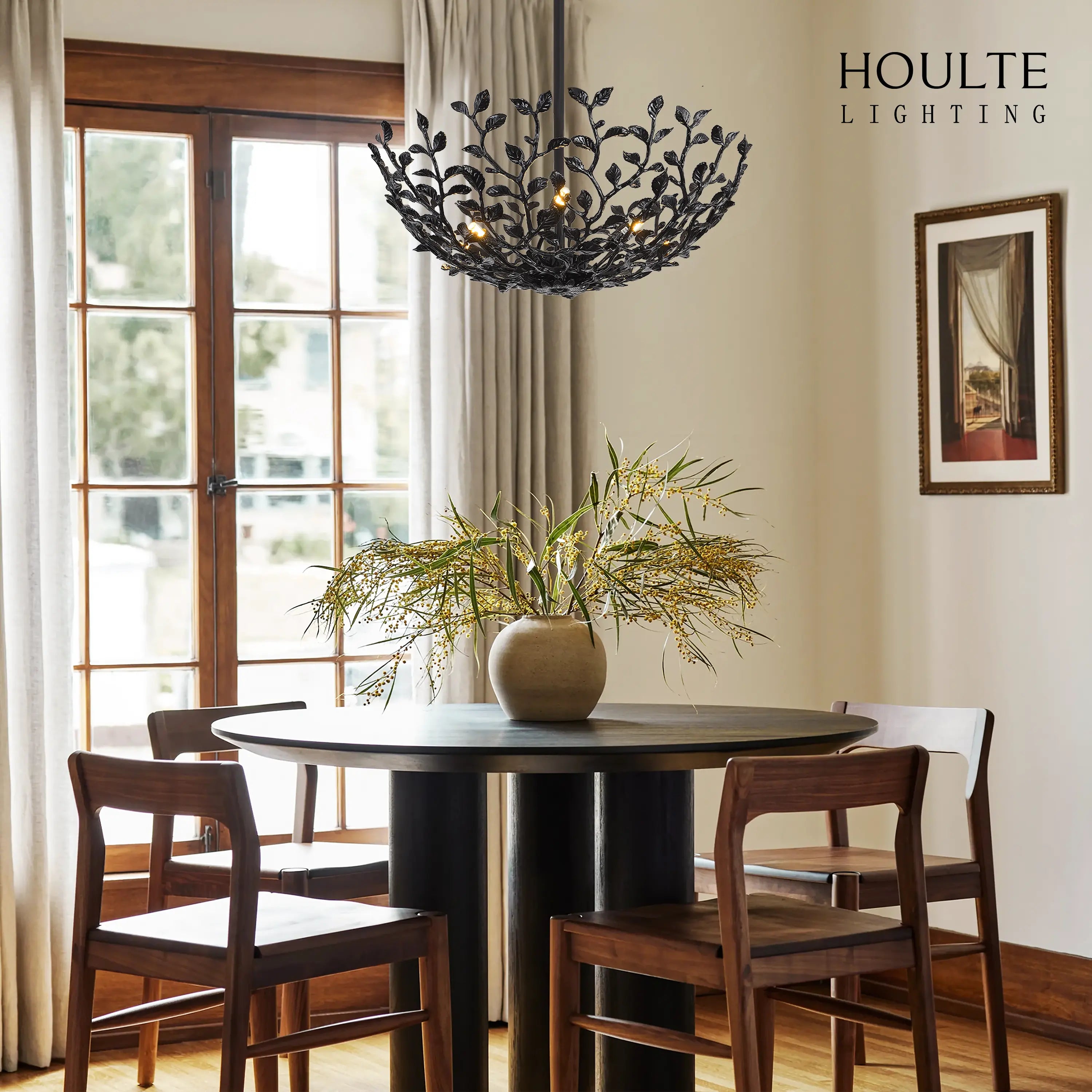 Elara Black Tree Branch Semi Flush Mount Chandelier 65cm