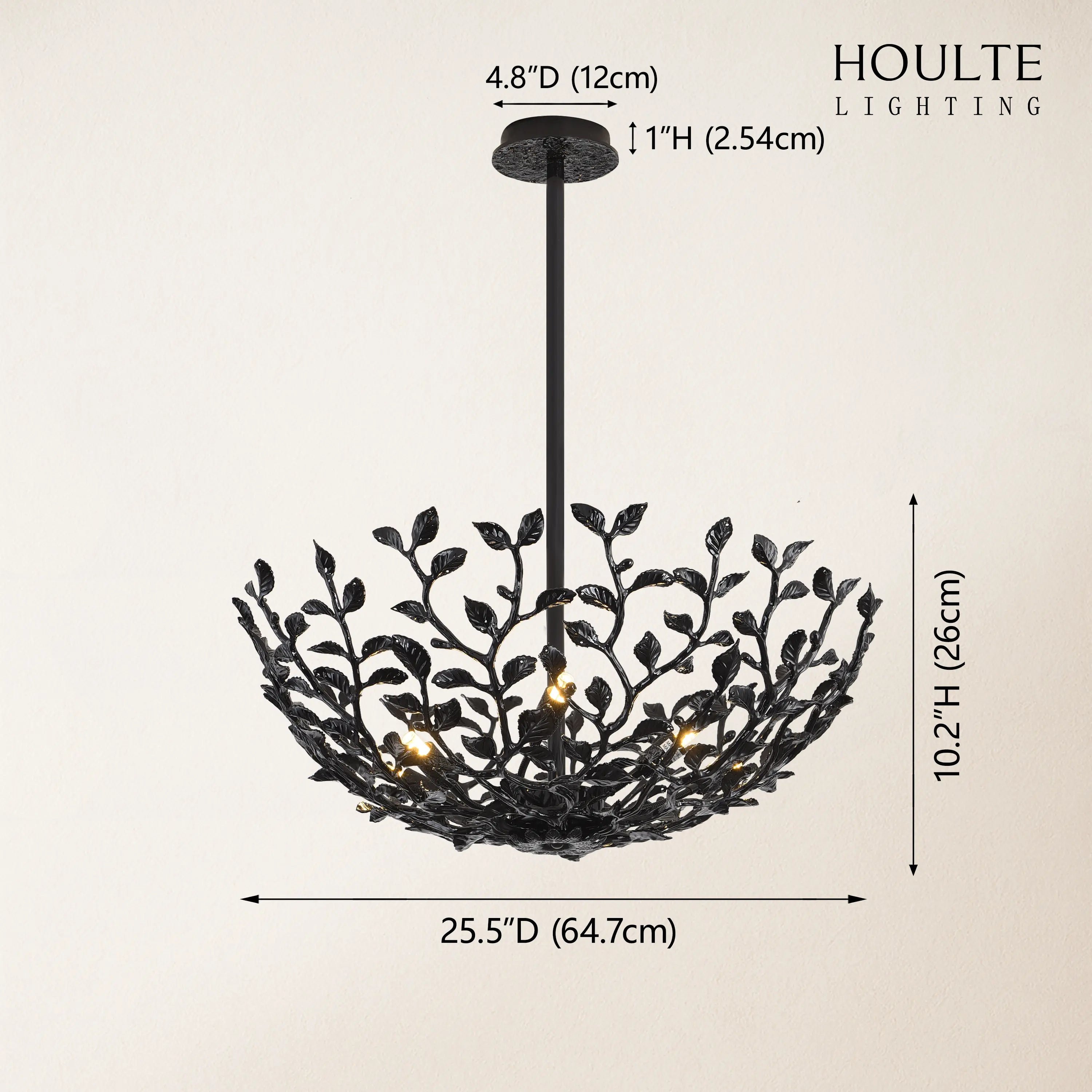 Elara Black Tree Branch Semi Flush Mount Chandelier 65cm