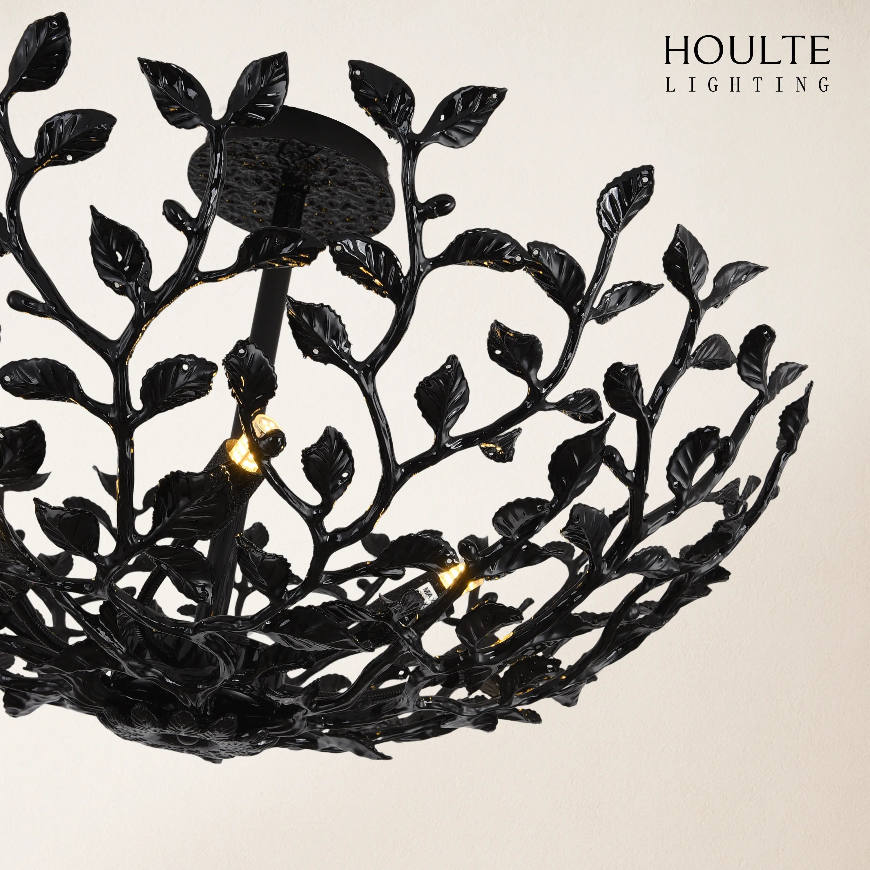 Elara Black Tree Branch Semi Flush Mount Chandelier 65cm