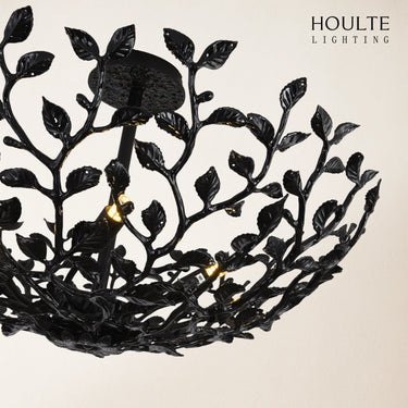 Elara Black Tree Branch Semi Flush Mount Chandelier 65cm
