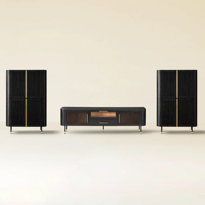 Ewan Oak Media Console and Cabinet Set