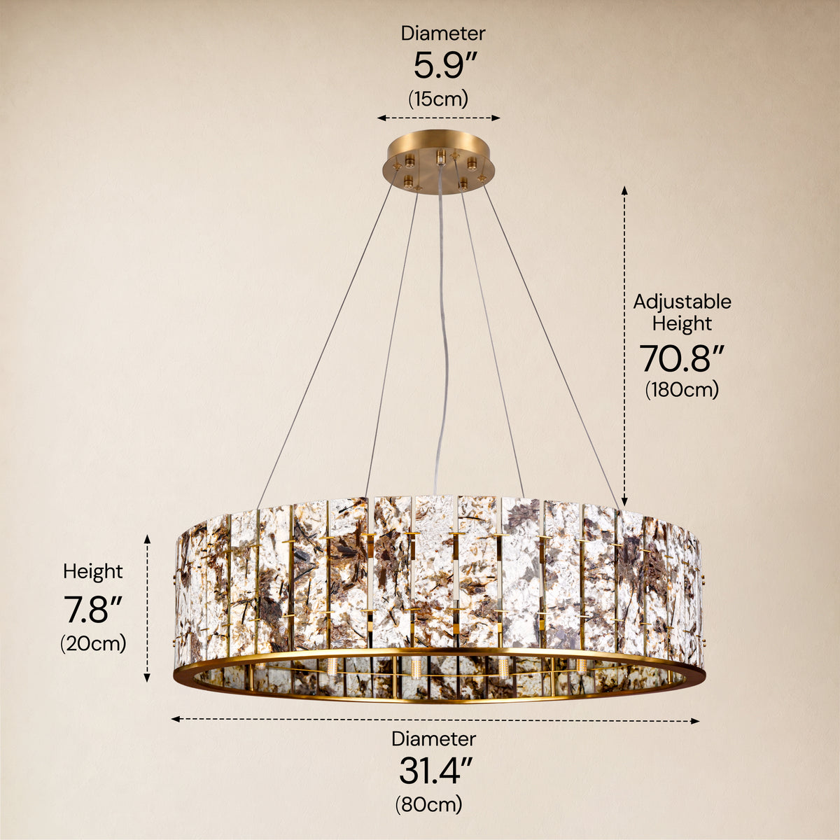 Pietra Amber Marble Round Chandelier 23.6"D