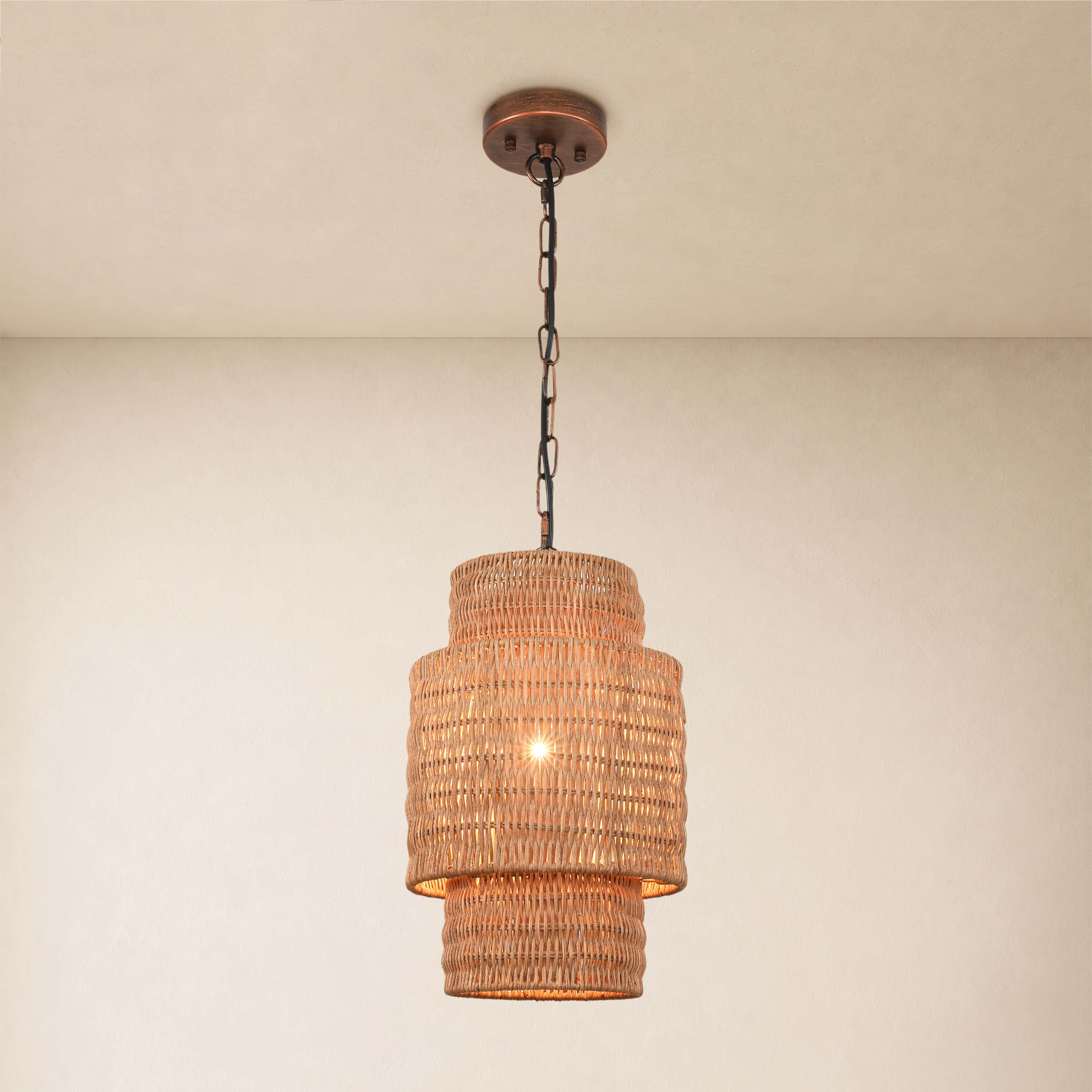 Cavana Rattan Round Pendant 9"D