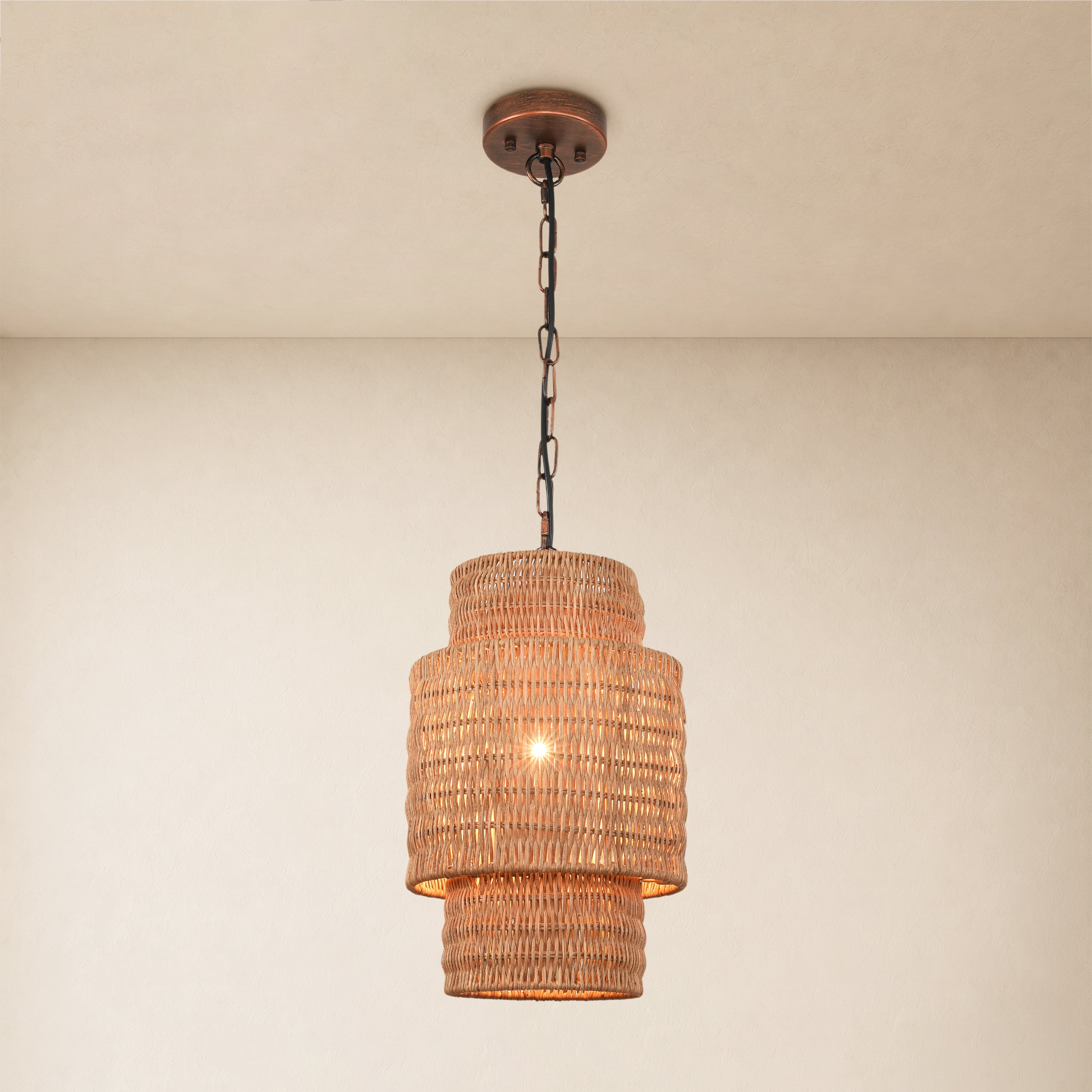 Cavana Rattan Round Pendant 9"D#Finish_Natural