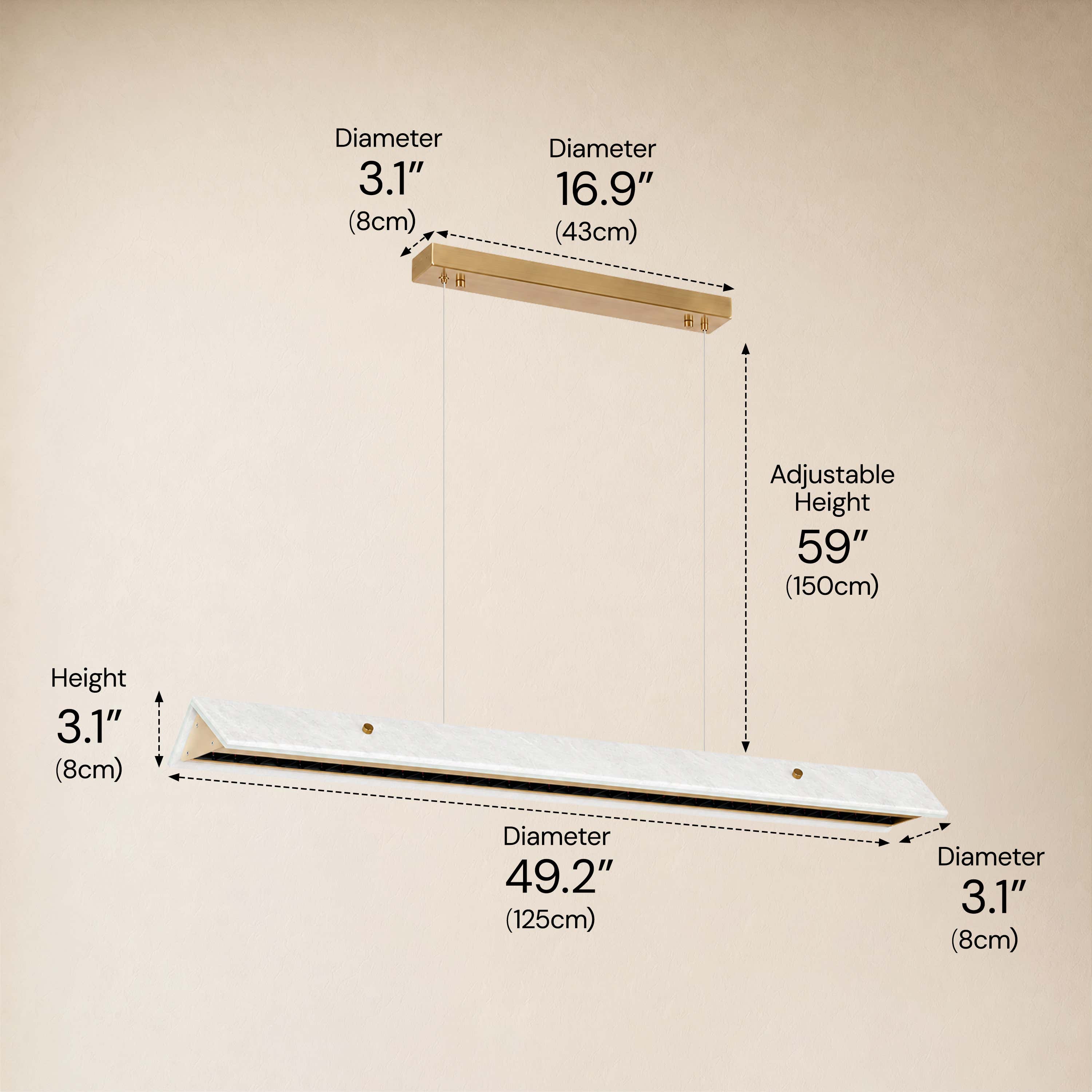 Pietra White Marble Linear Chandelier 49.2"D