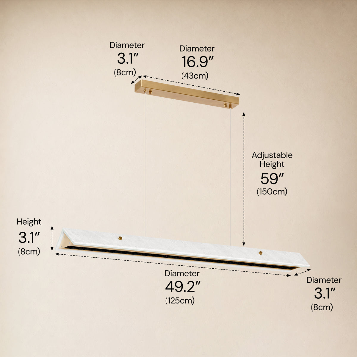 Pietra White Marble Linear Chandelier 49.2"D