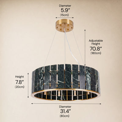 Pietra Green Marble Drum Chandelier 23.6" 31.4"D