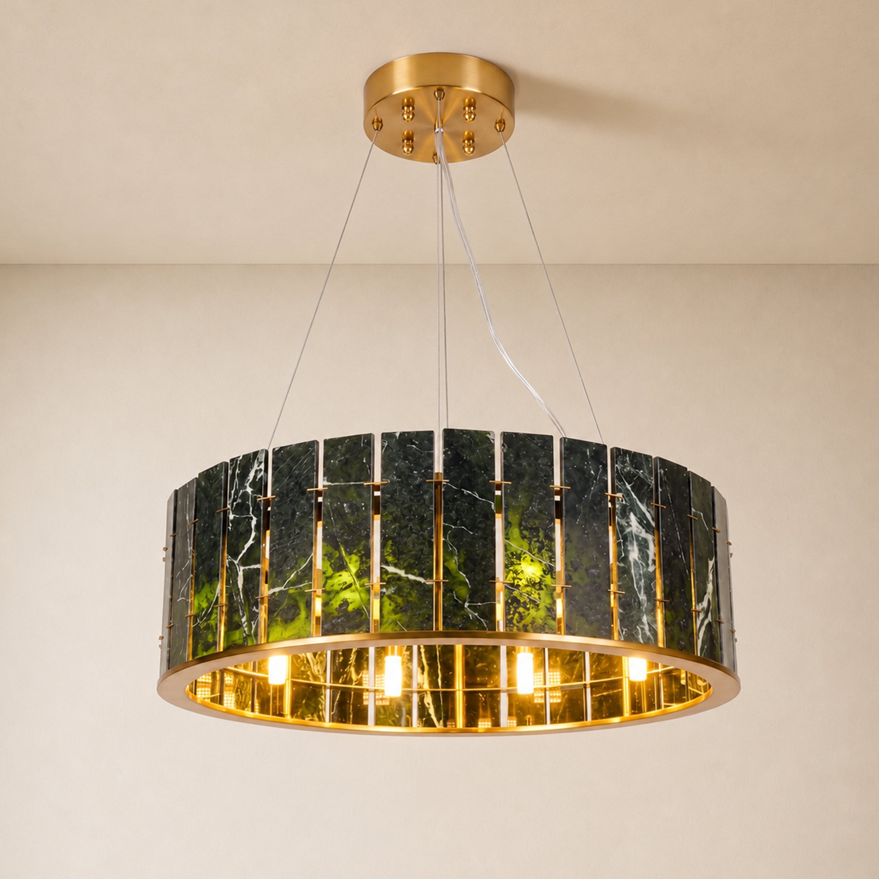 Pietra Green Marble Drum Chandelier 23.6" 31.4"D