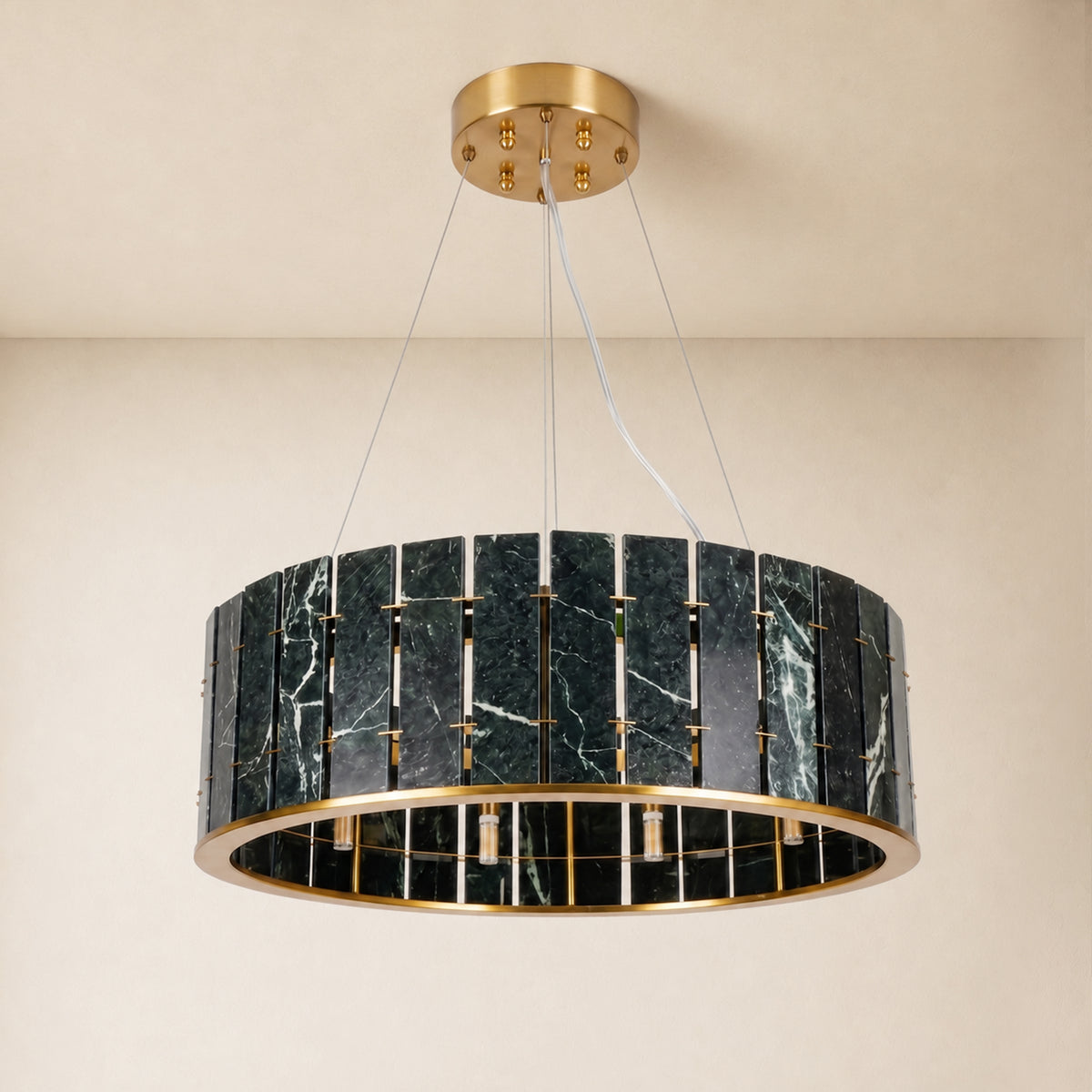 Pietra Green Marble Drum Chandelier 23.6" 31.4"D