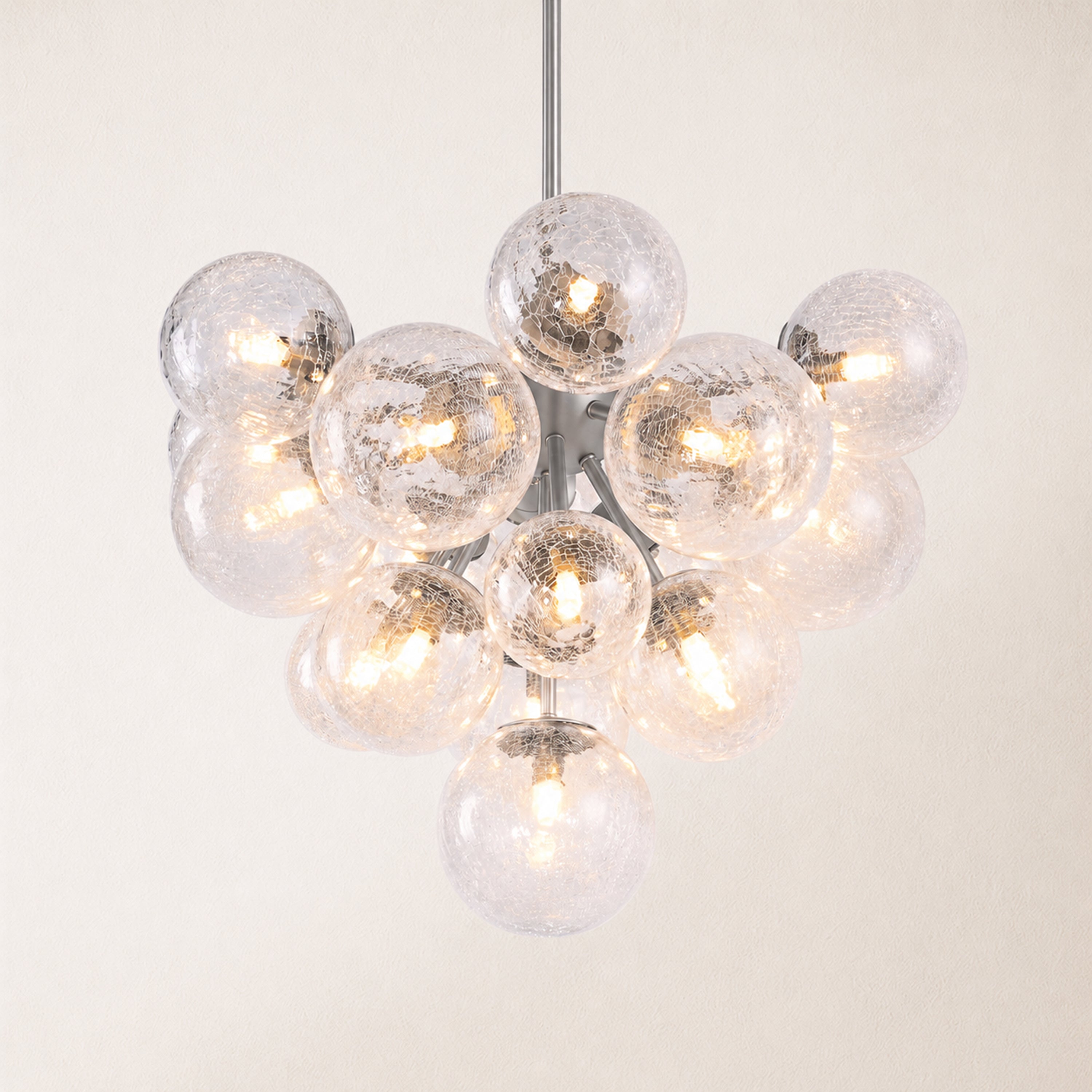 Elowen Crackled Glass Cluster Round Chandelier#Finish_Silver