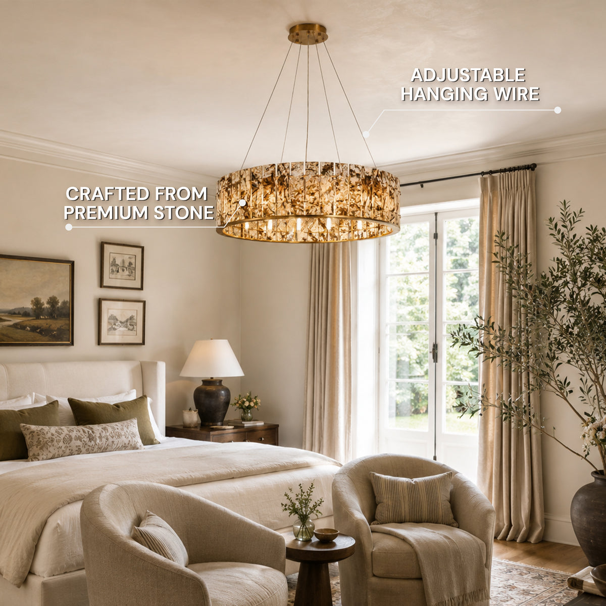Pietra Amber Marble Round Chandelier 23.6"D