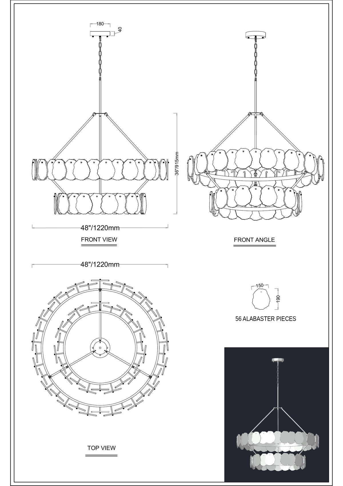 Moira Alabaster Custom Round Chandelier 48"D