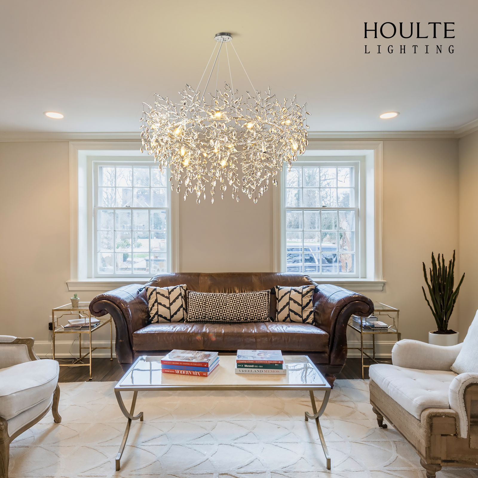 Frostleaf Crystal Branch Halo Chandelier 48"D