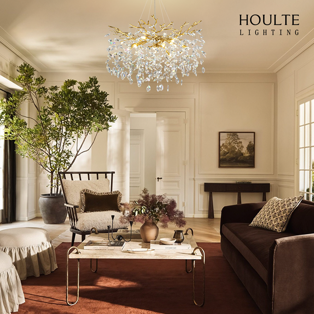 Frostleaf Crystal Cascade Branch Round Chandelier 30"