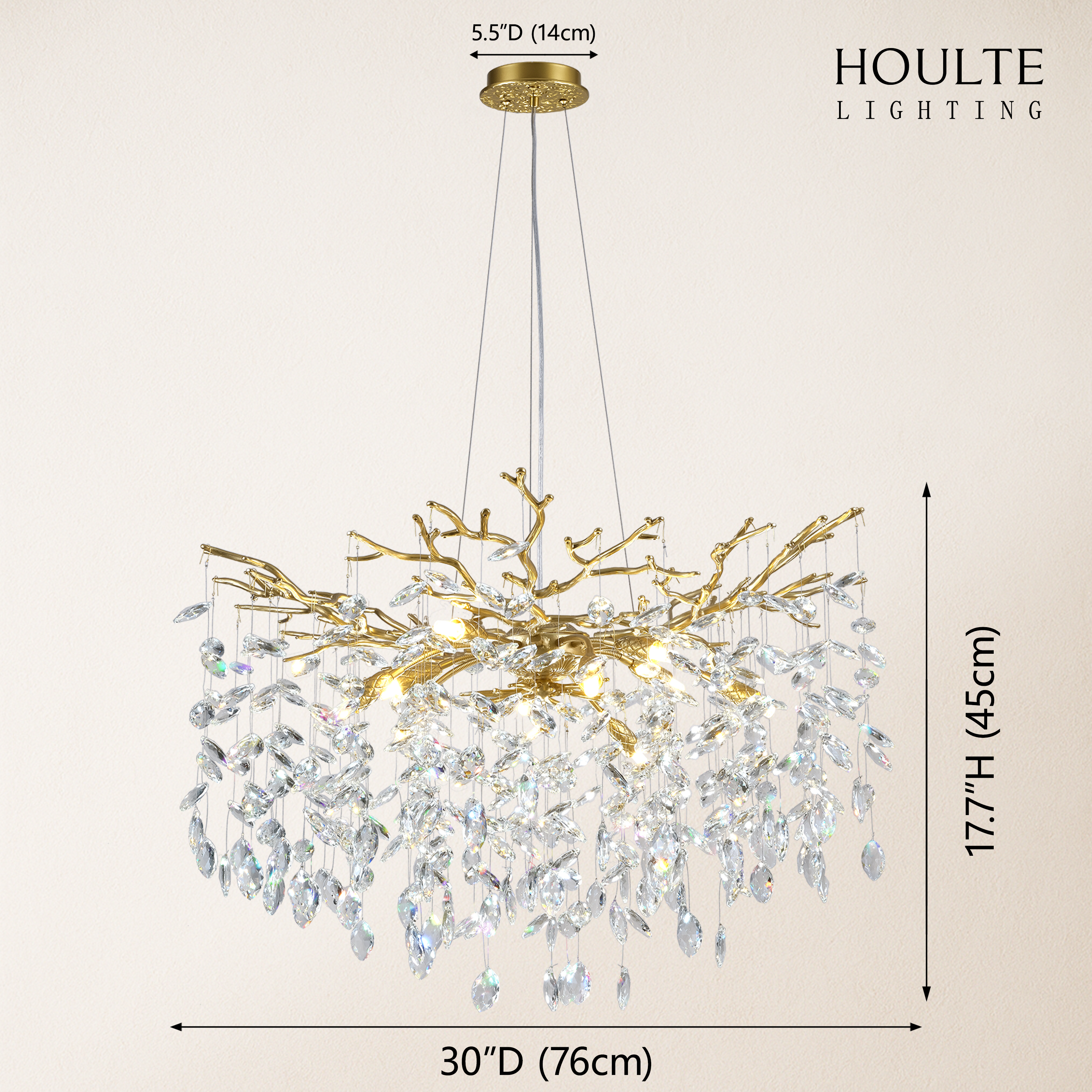 Frostleaf Crystal Cascade Branch Round Chandelier 30"