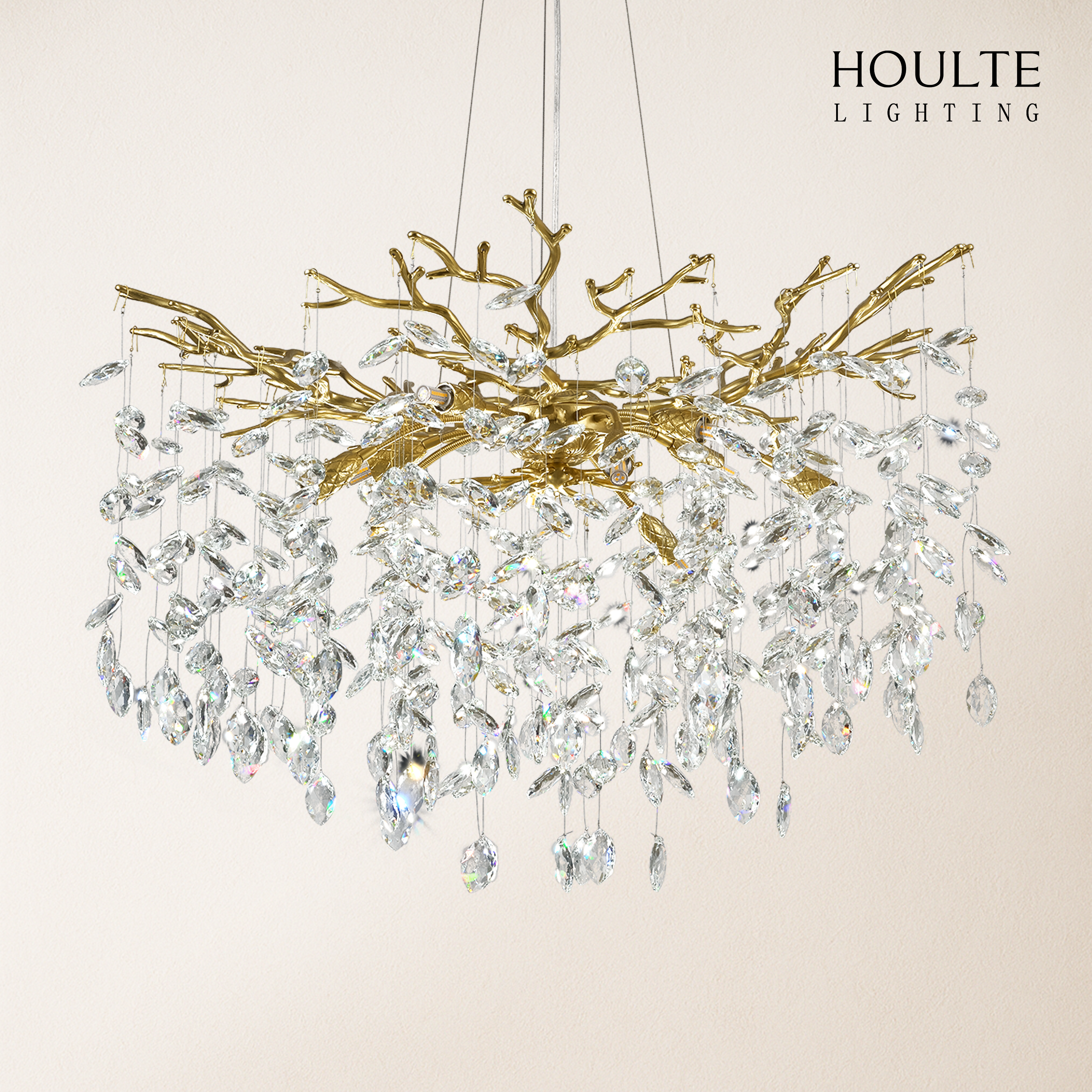 Frostleaf Crystal Cascade Branch Round Chandelier 30"
