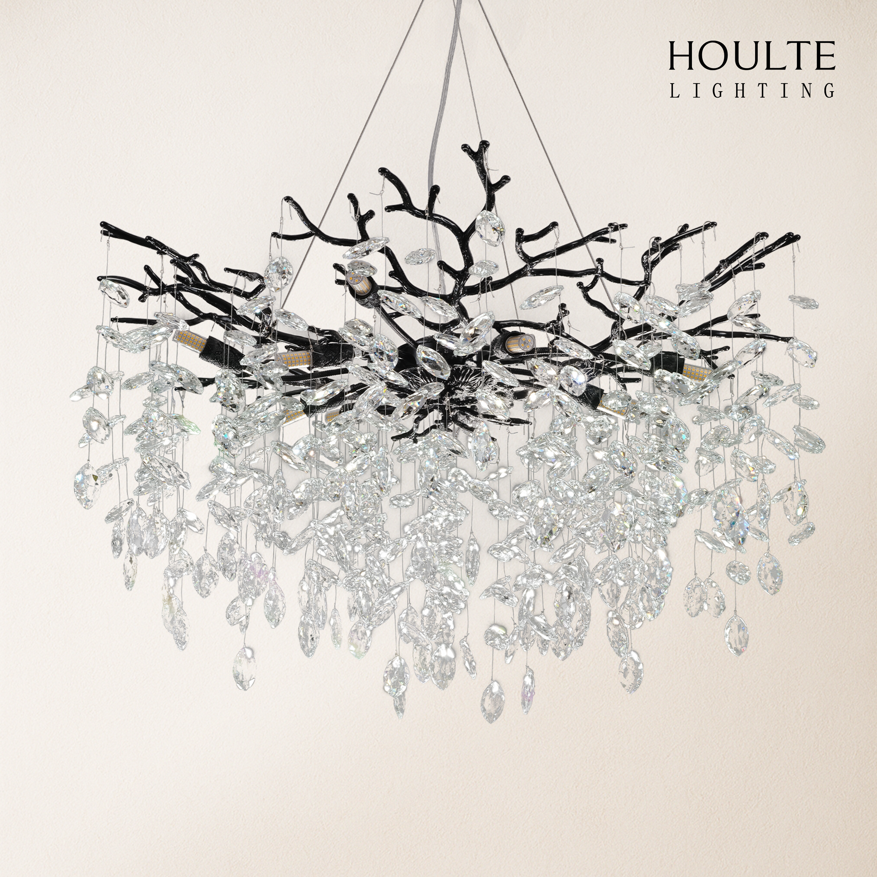 Frostleaf Crystal Cascade Branch Round Chandelier 30"