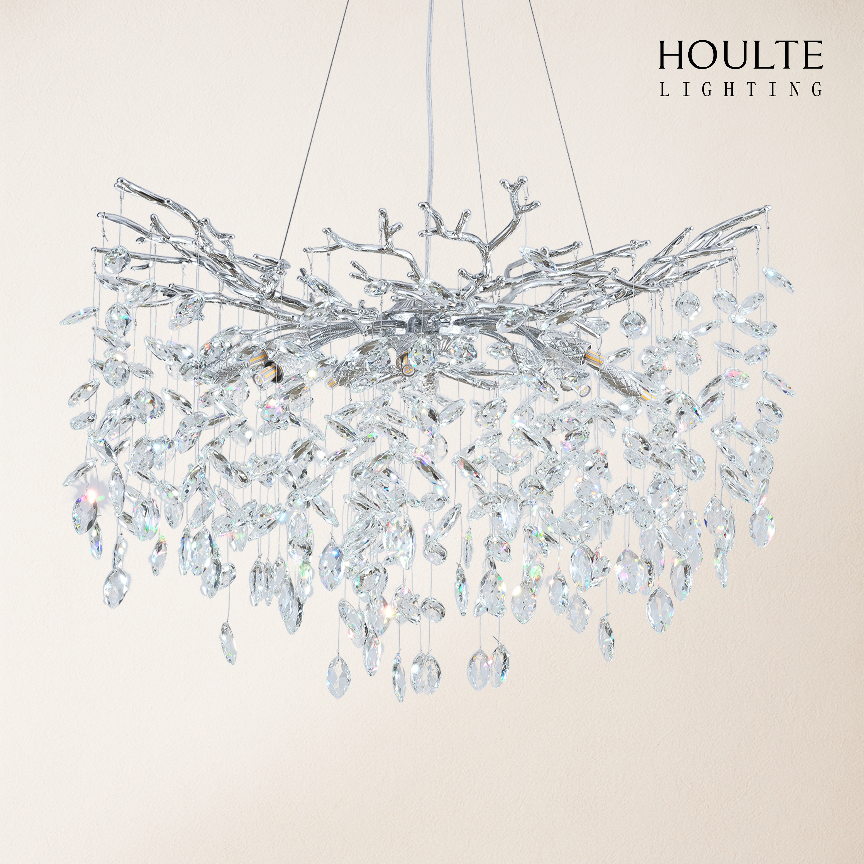 Frostleaf Crystal Cascade Branch Round Chandelier 30"