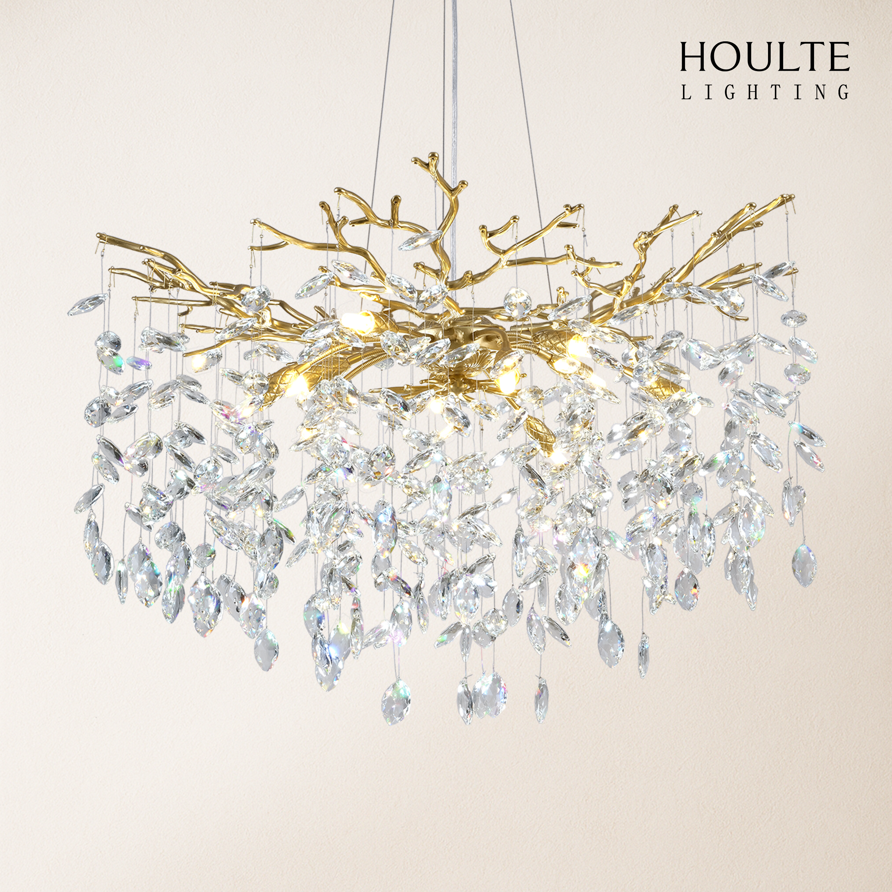 Frostleaf Crystal Cascade Branch Round Chandelier 30"