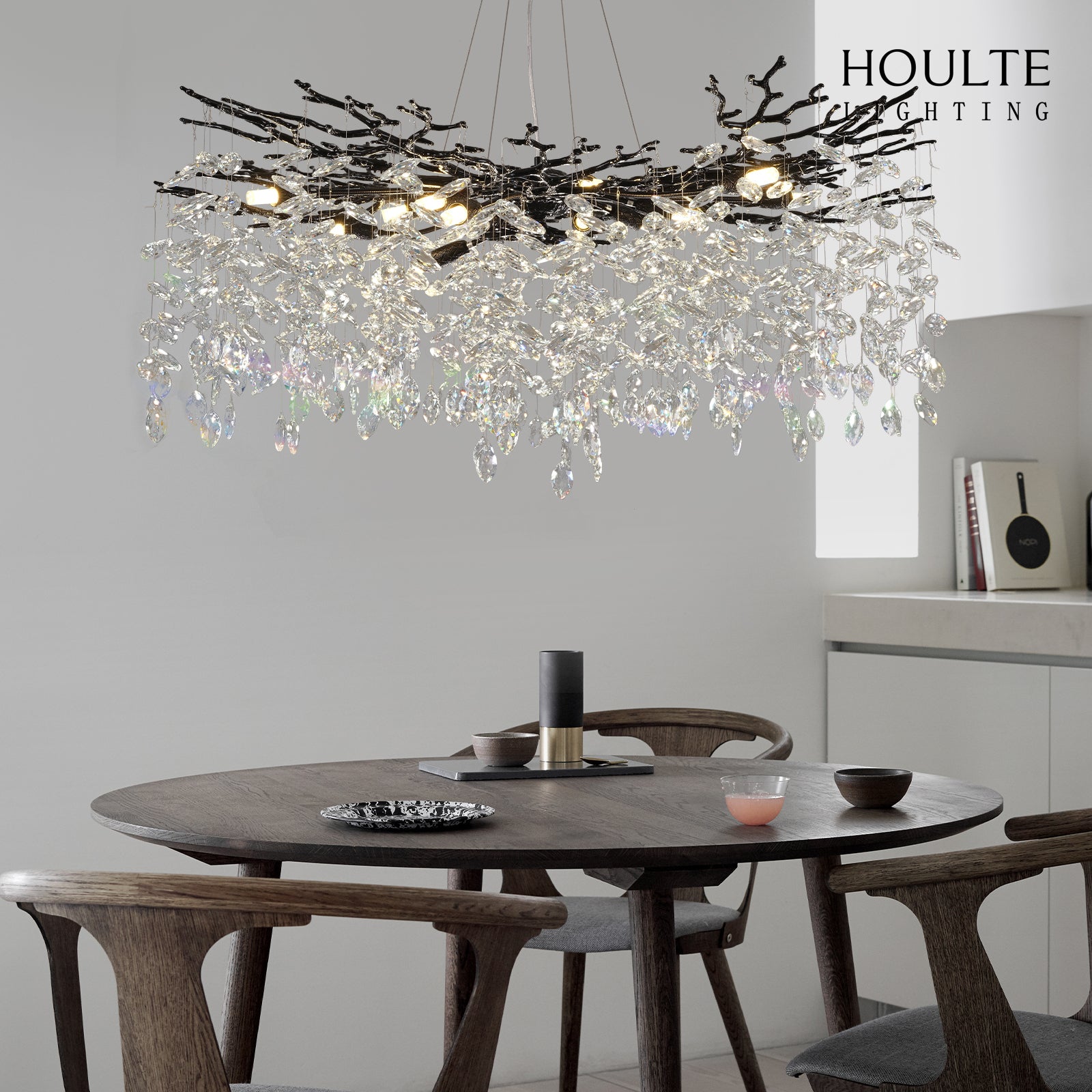 Frostleaf Crystal Cascade Branch Round Chandelier 40"