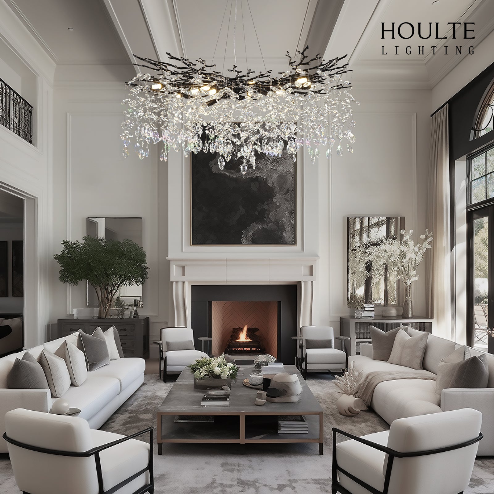 Frostleaf Crystal Cascade Branch Round Chandelier 40"