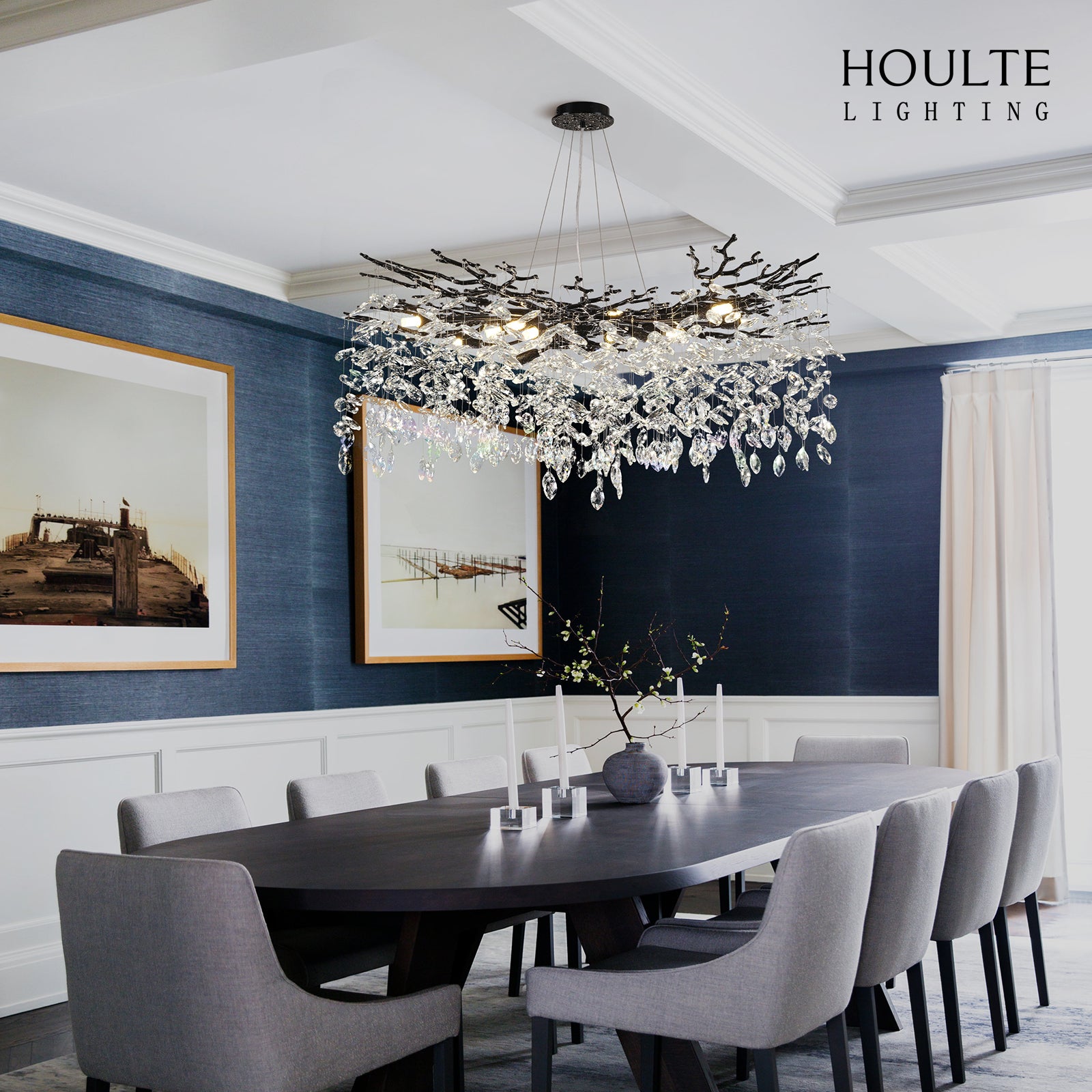 Frostleaf Crystal Cascade Branch Round Chandelier 40"