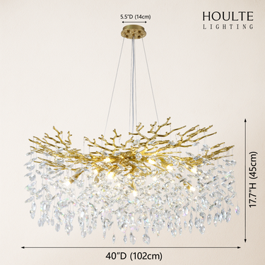 Frostleaf Crystal Cascade Branch Round Chandelier 40"