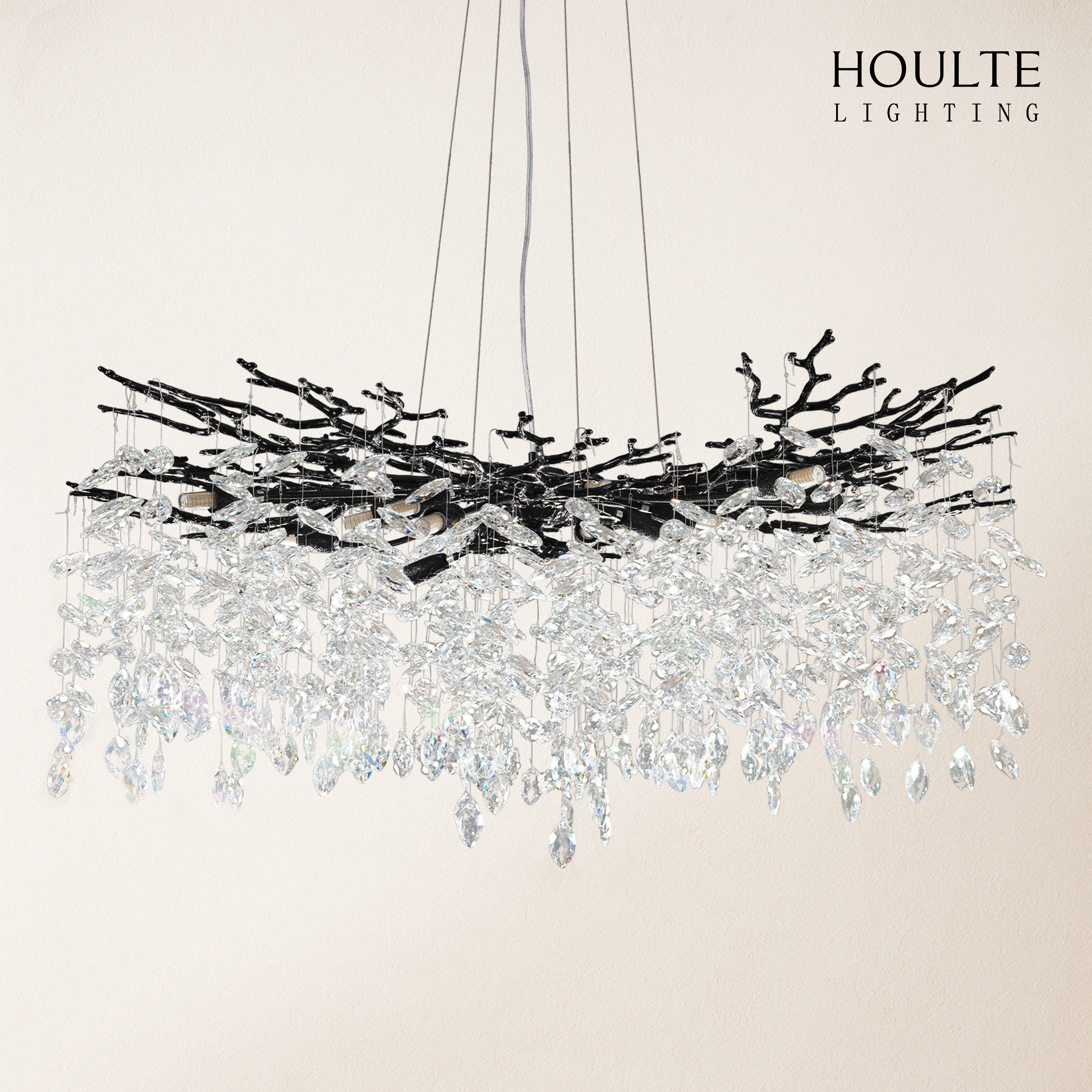 Frostleaf Crystal Cascade Branch Round Chandelier 40"