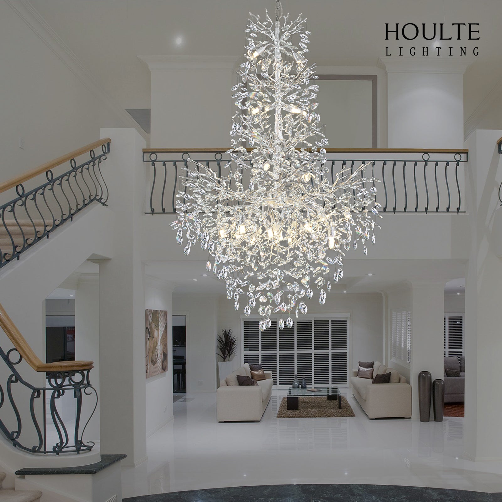 Frostleaf Crystal Cascade Grand Staircase Chandelier 61"H