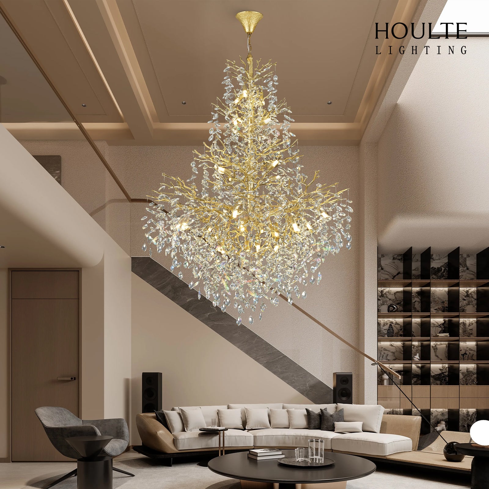 Frostleaf Crystal Cascade Grand Staircase Chandelier 65"H