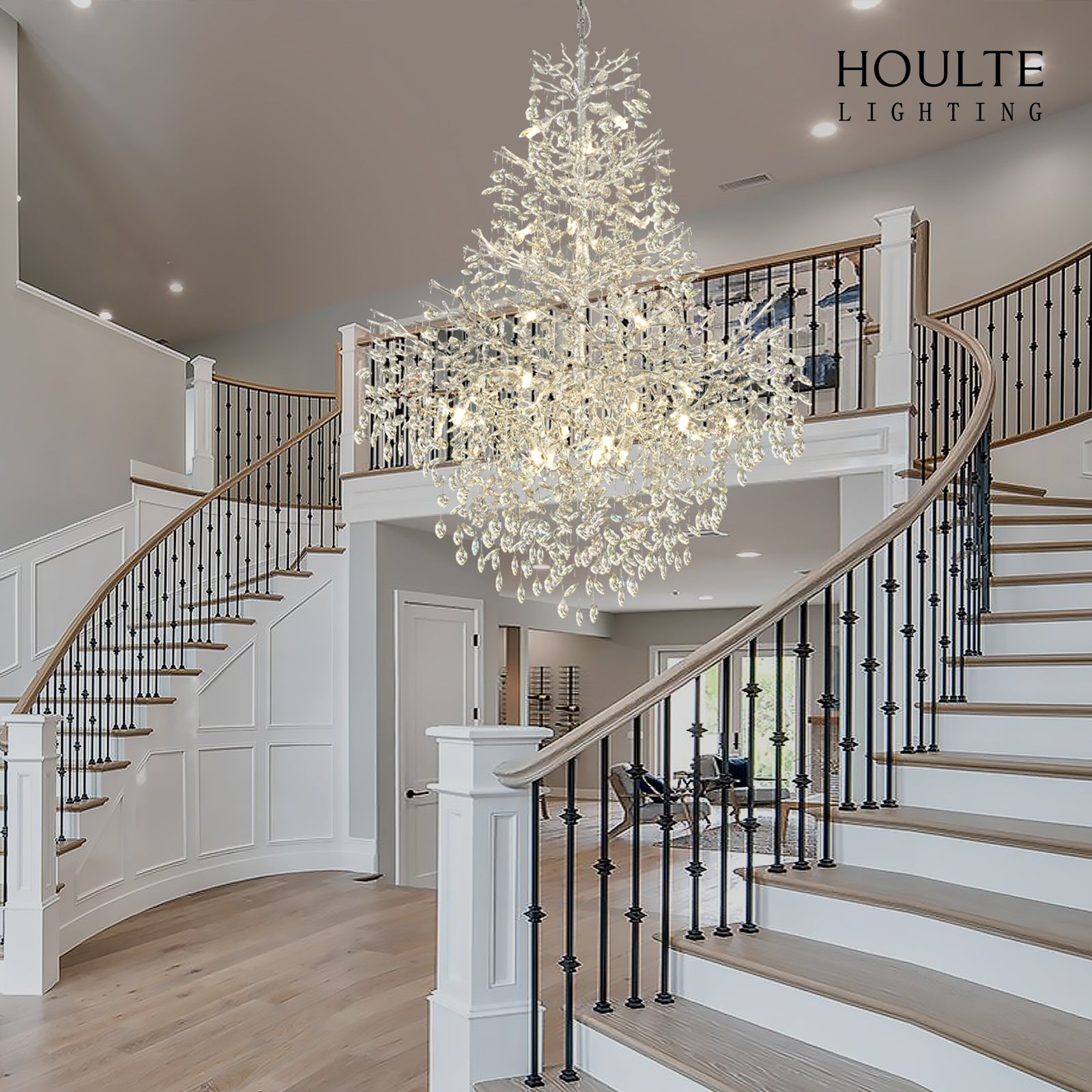 Frostleaf Crystal Cascade Grand Staircase Chandelier 65"H
