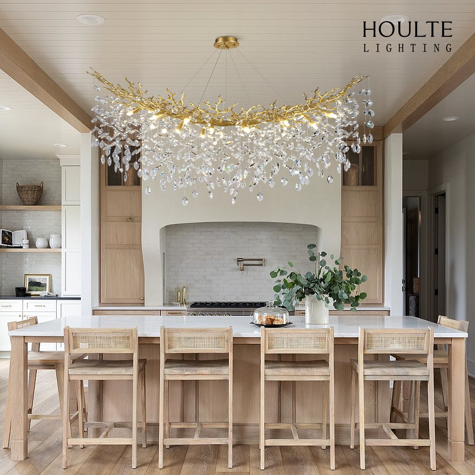 Frostleaf Crystal Cascade Tree Branch Linear Chandelier 55"