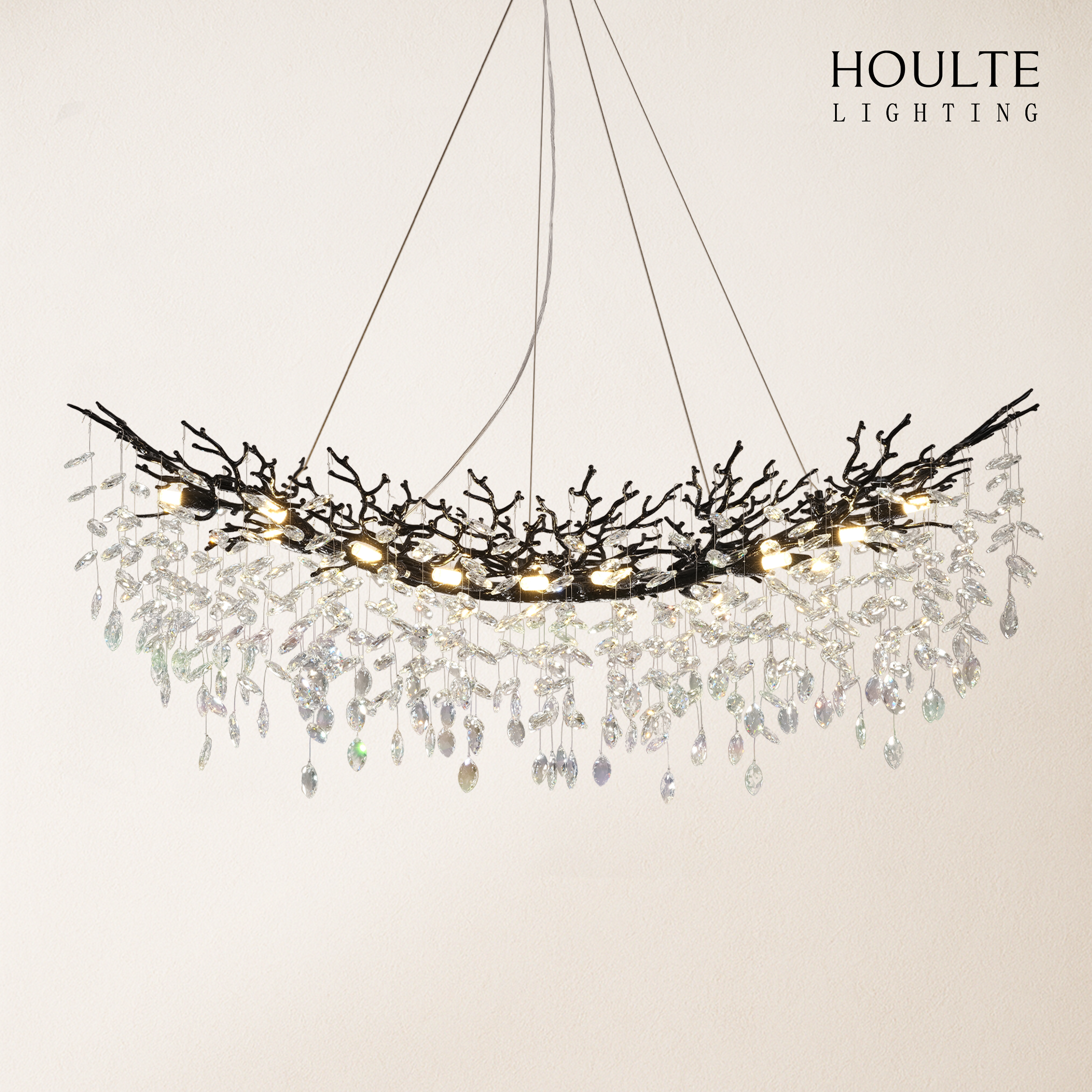 Frostleaf Crystal Cascade Tree Branch Linear Chandelier 55"