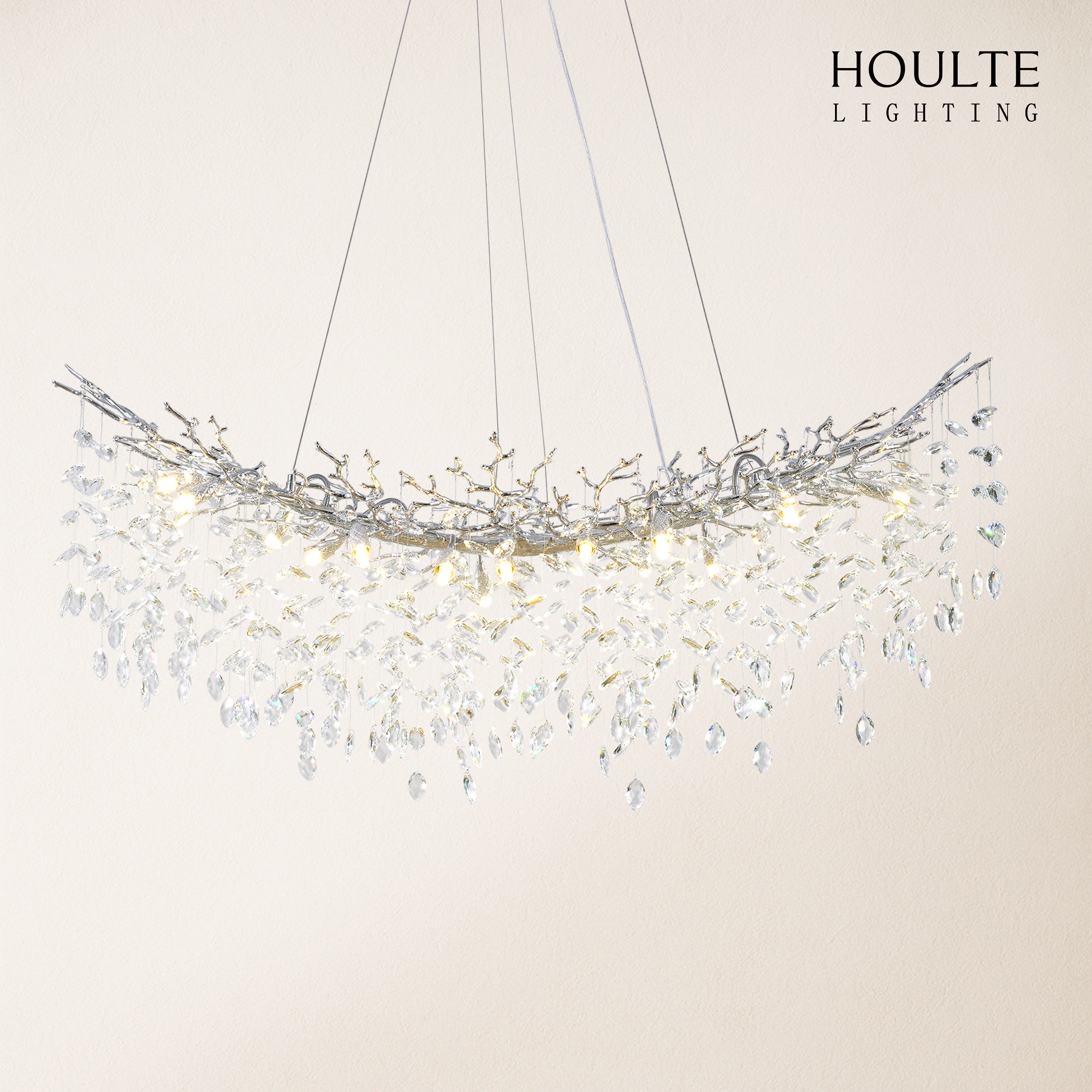 Frostleaf Crystal Cascade Tree Branch Linear Chandelier 55"