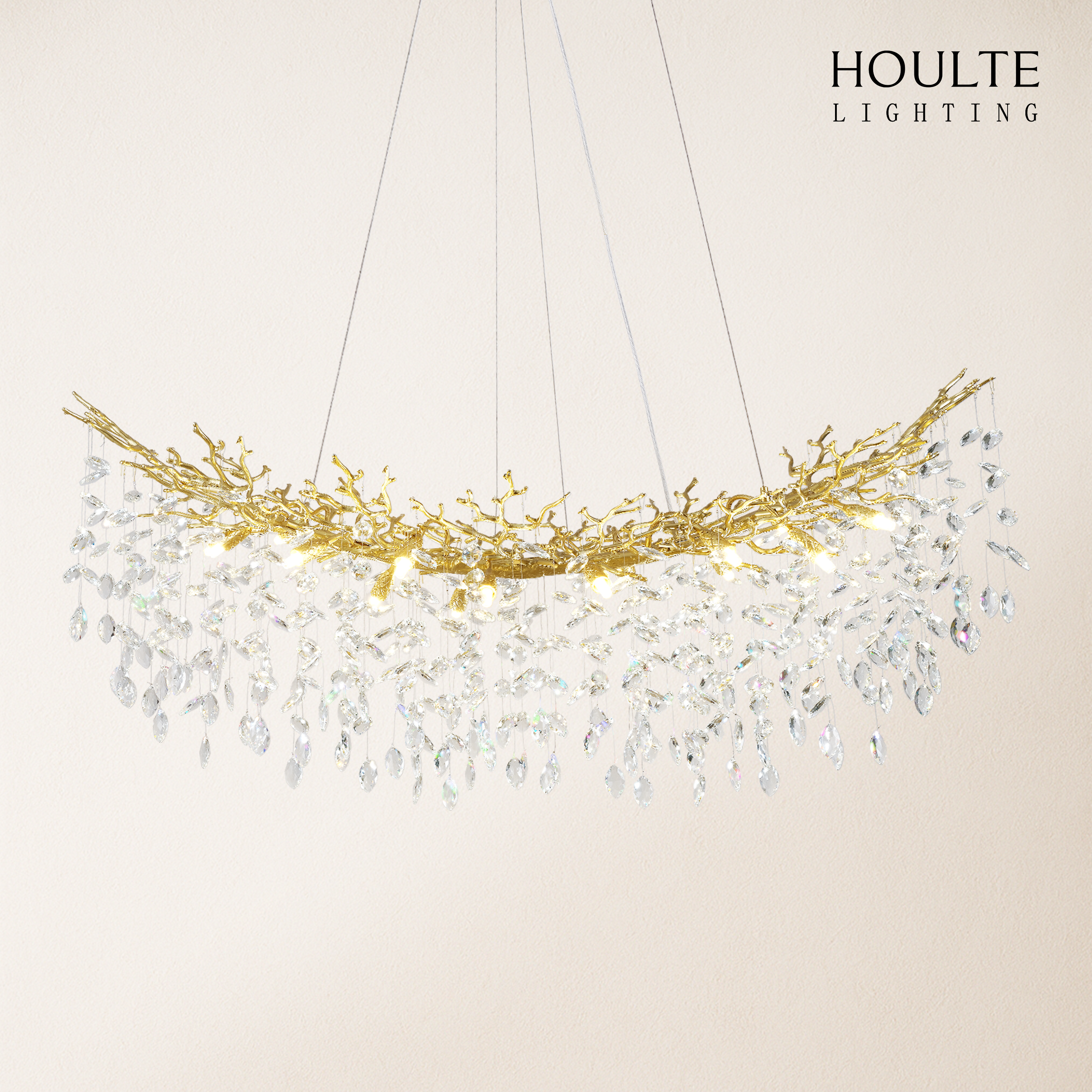 Frostleaf Crystal Cascade Tree Branch Linear Chandelier 55"