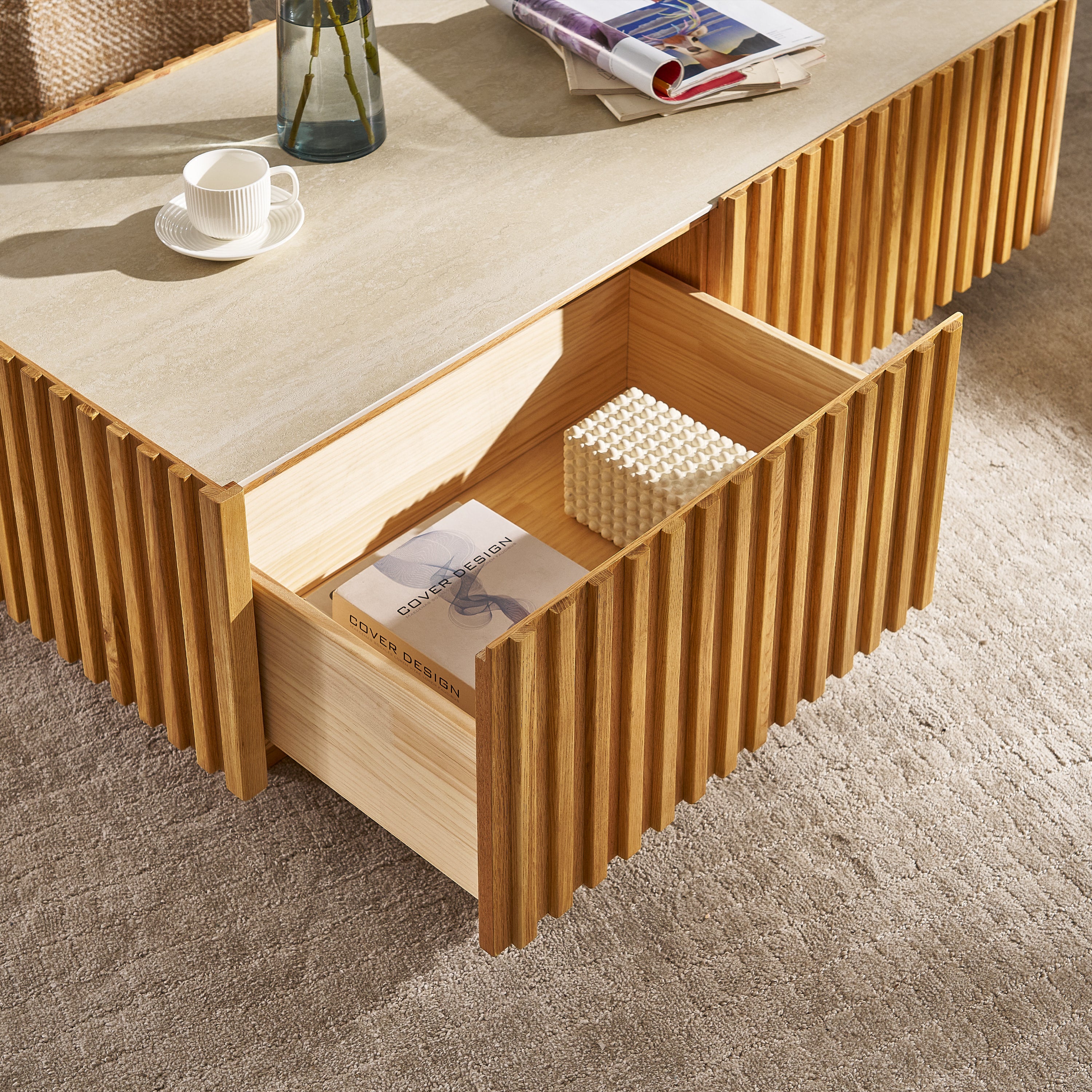 Isla Oak Sintered Stone Rectangle Coffee Table 120cm