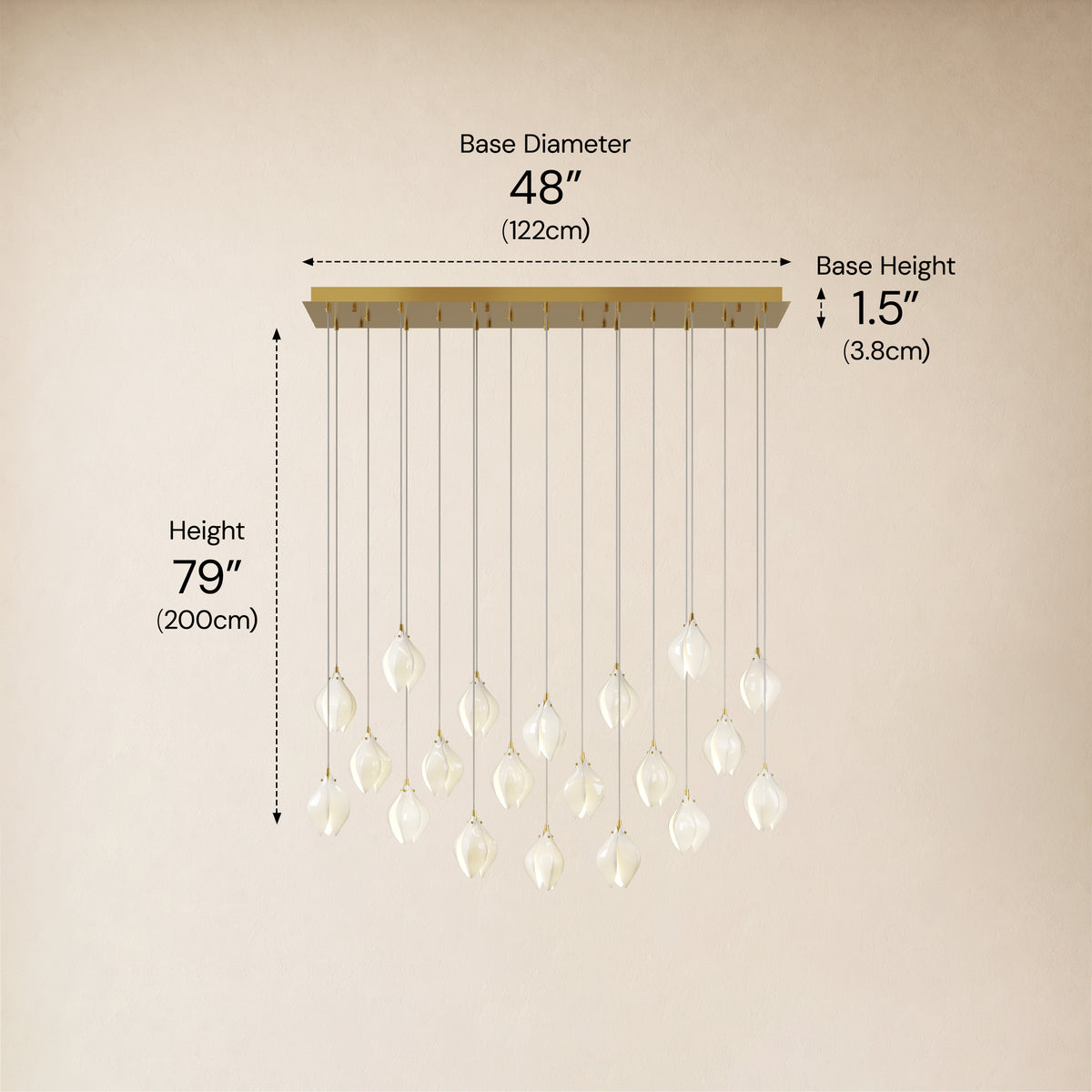 Veylune Ceramic Flower Cluster Rectangular Chandelier 19.7"-60"W 