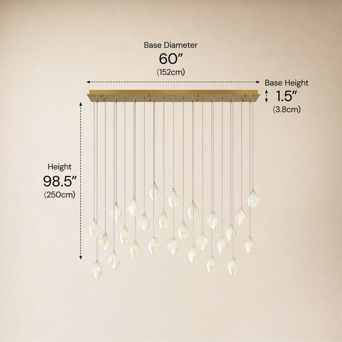 Veylune Ceramic Flower Cluster Rectangular Chandelier 19.7"-60"W 