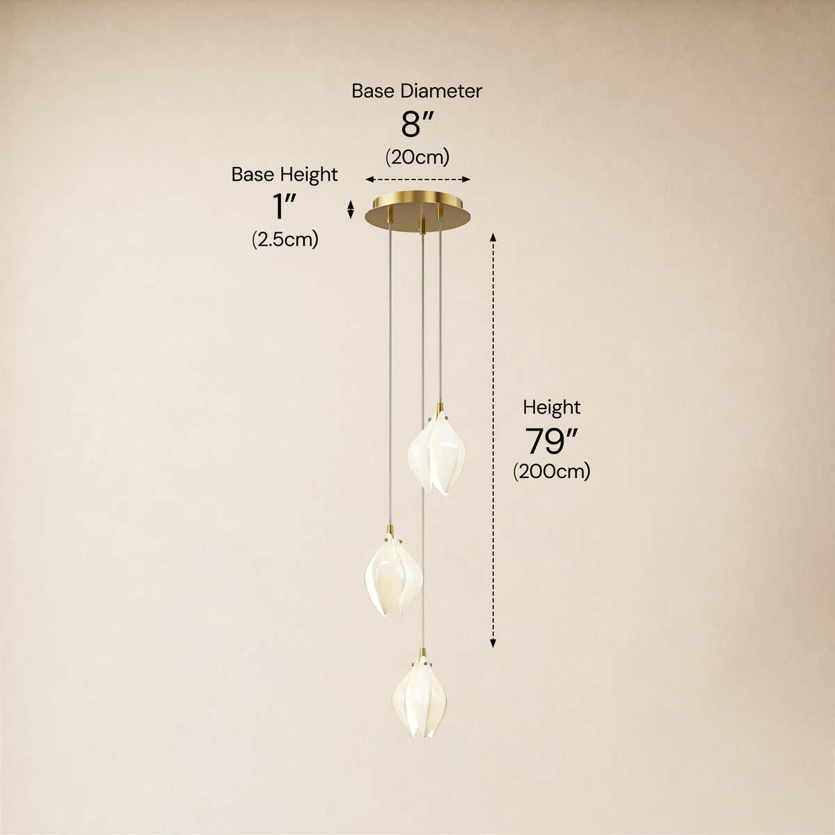 Veylune Ceramic Flower Cluster Chandelier 8"-48"D #Finish_Gold,Size_8"D dimensions 1
