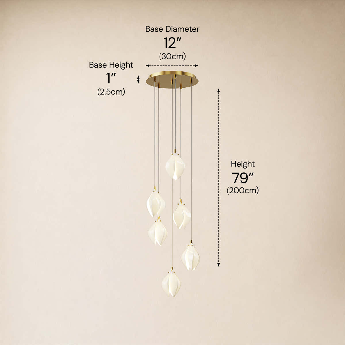 Veylune Ceramic Flower Cluster Chandelier 8"-48"D #Finish_Gold,Size_12"D dimensions 3