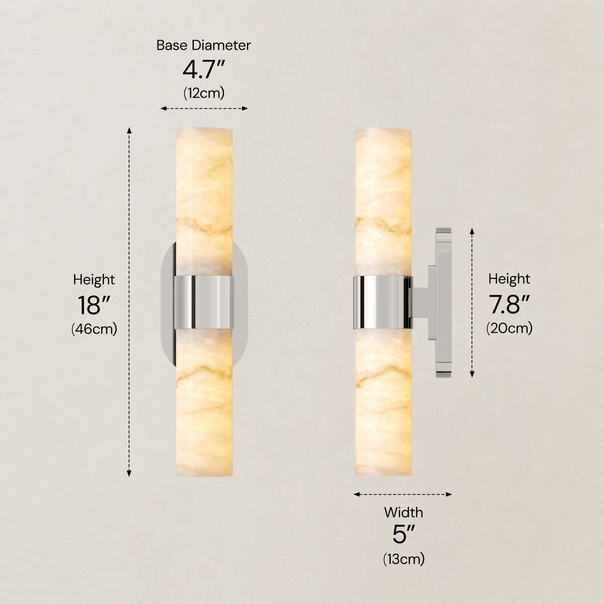 Calyndra Resin Cylinder Wall Sconce 18"-23"H #Finish_Silver,Size_18"H dimensions 4