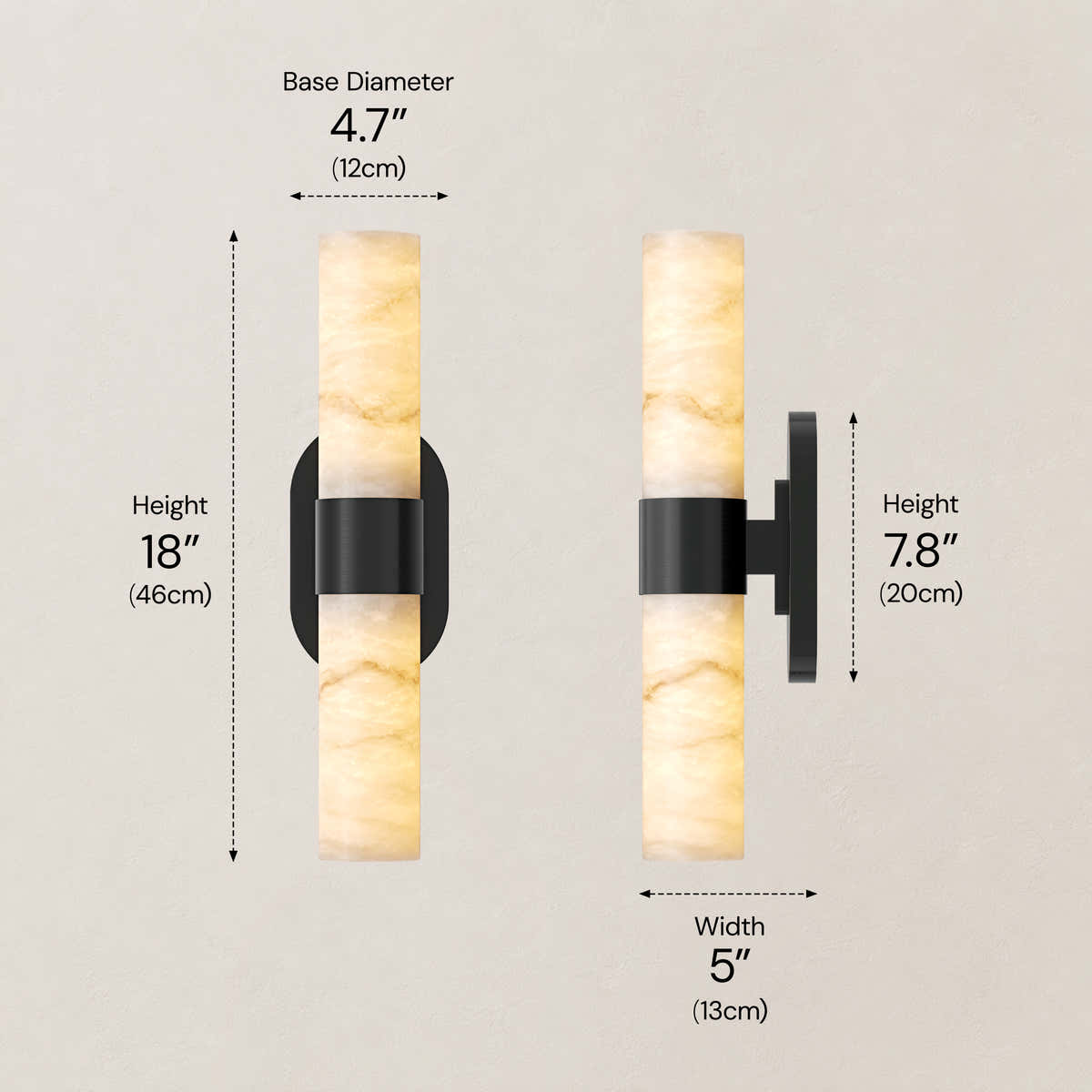 Calyndra Resin Cylinder Wall Sconce 18"-23"H #Finish_Black,Size_18"H dimensions 6